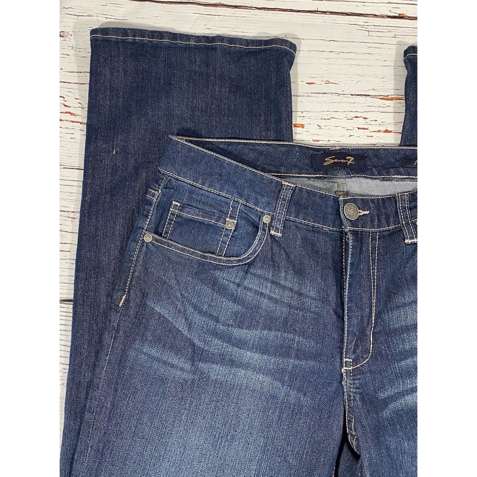 Seven 7 Seven 7 Womens Jeans Size 10 Wide Leg Dark Wash Blue Cottom Size 32" / US 10 / IT 46 - 8 Thumbnail