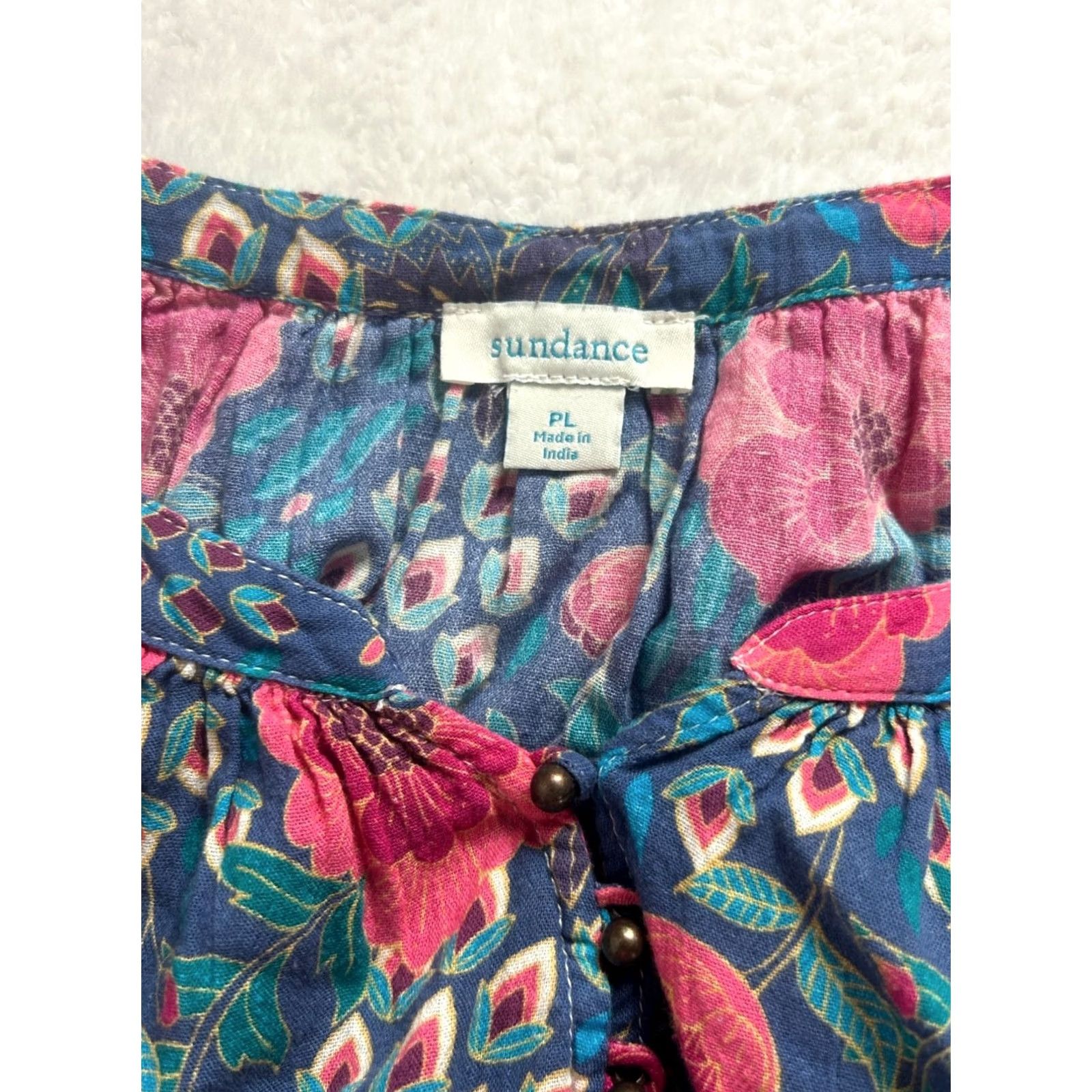 Vintage Sundance Boho Blouse Womens Dream Keeper V-Neck Floral Long Sleeve Top PL Navy NWOT Size L / US 10 / IT 46 - 4 Thumbnail