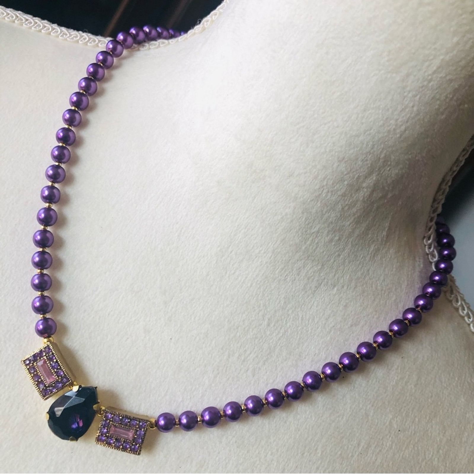 Handmade Handcrafted repurpose purple passion pendant Pearl necklace Size ONE SIZE - 1 Thumbnail
