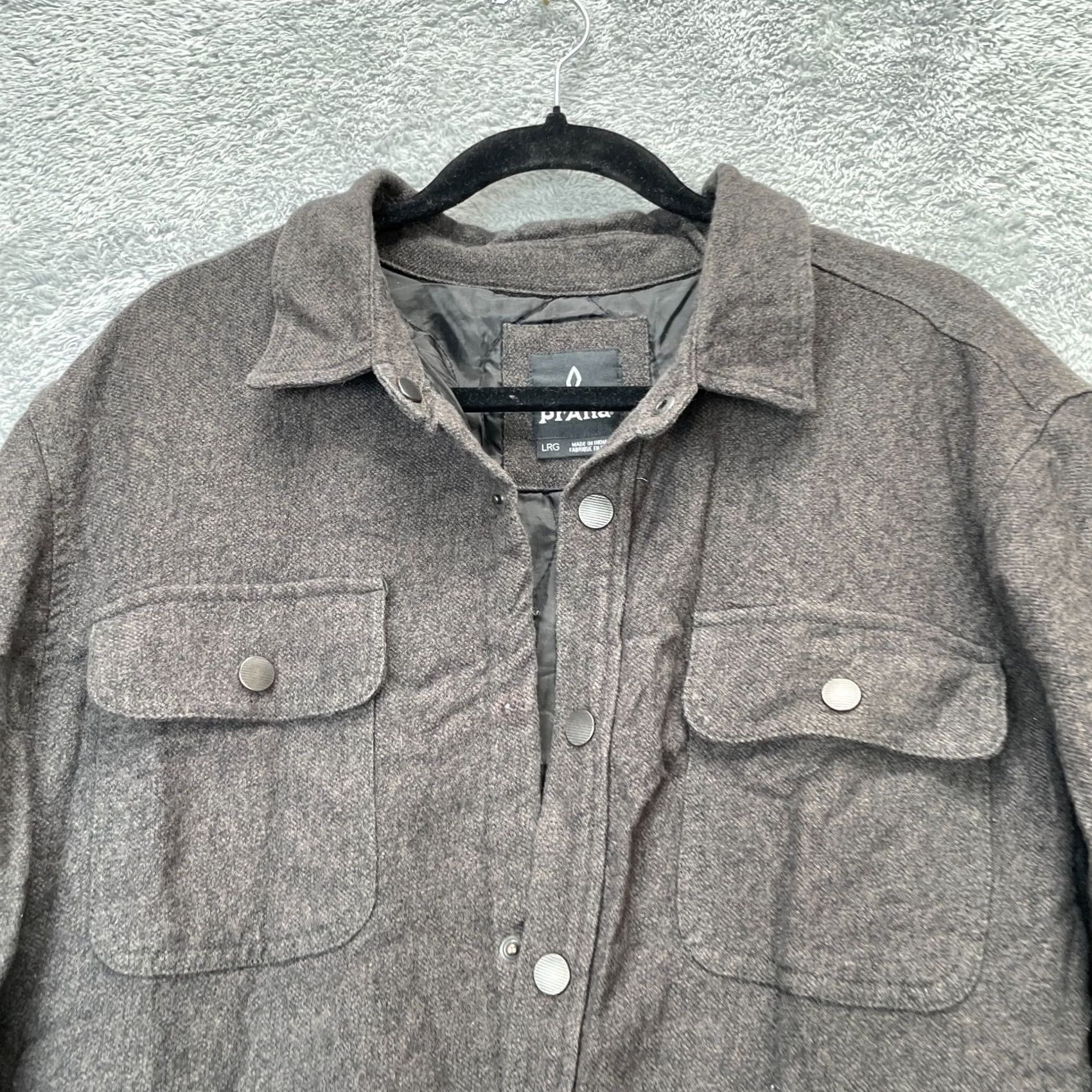Prana Prana Jacket Mens L Gray Quilted Flannel Lined Cotton Snap Front Hiking Coat Coa t Short Pockets Size US L / EU 52-54 / 3 - 7 Thumbnail