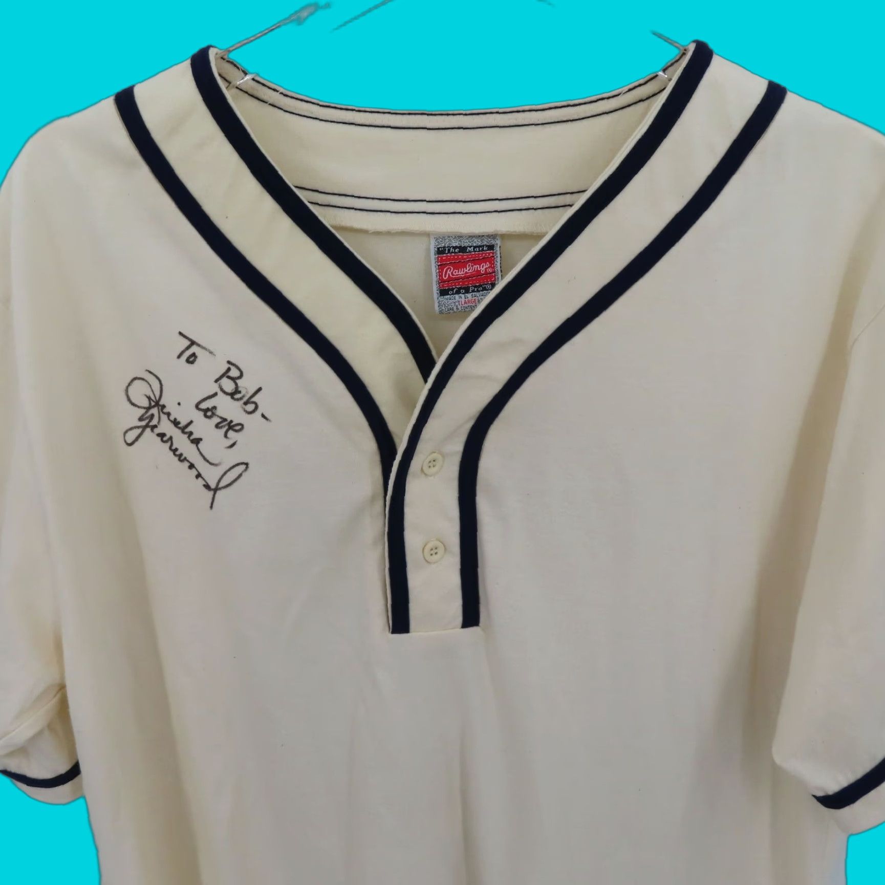 Vintage VTG Rawlings Trisha Yearwood Signed Baseball Jersey Tour Shirt Adult L Beige Short Sleeve Button-Up Mens 1990s Size US L / EU 52-54 / 3 - 1 Thumbnail