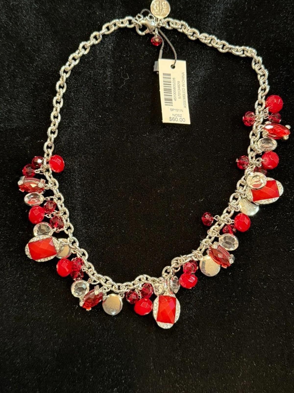 Other WHBM Necklace w/Red Bead Dangles, Bezel Set Rhinestones Size ONE SIZE - 7 Thumbnail