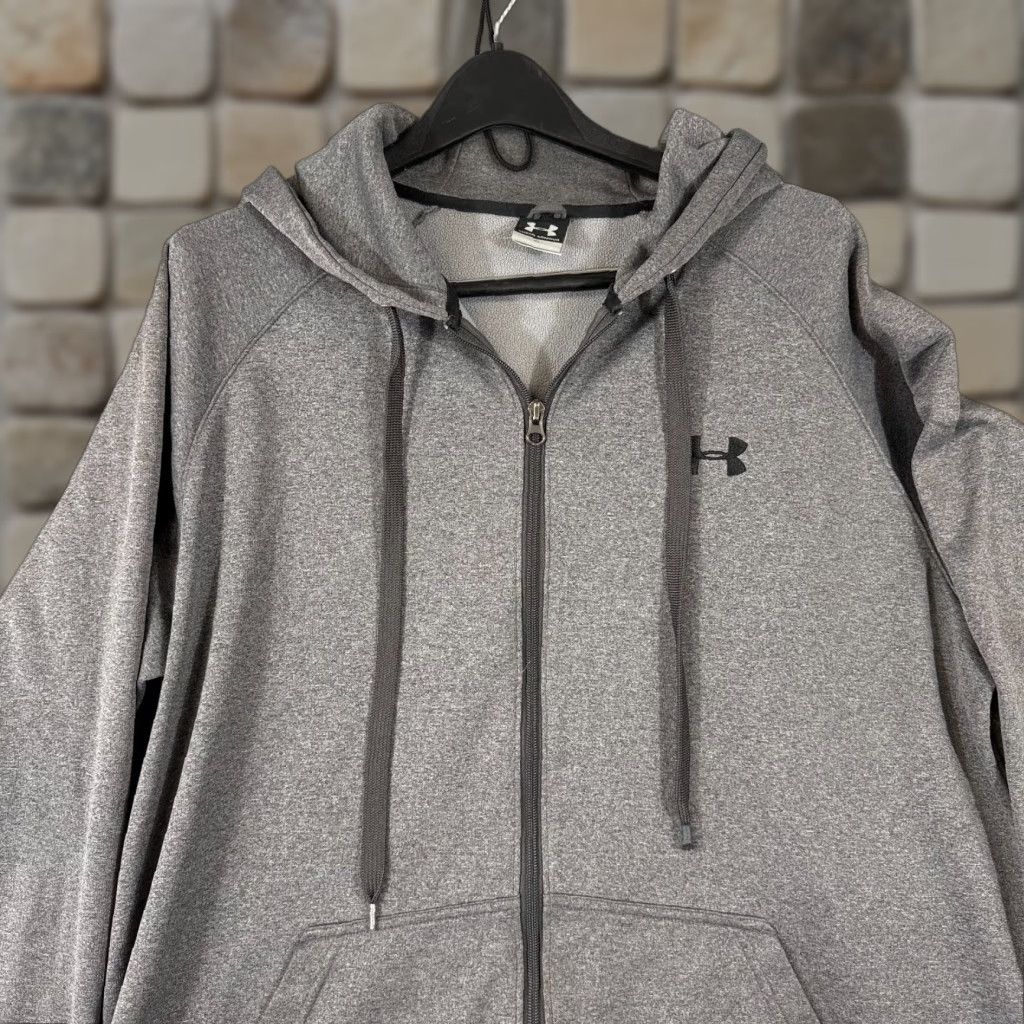 Under Armour Under Armour Hooded Sweatshirt Mens XL Gray Raglan Sleeve Full Zip Drawstring Sweatshirt Size US XL / EU 56 / 4 - 1 Thumbnail