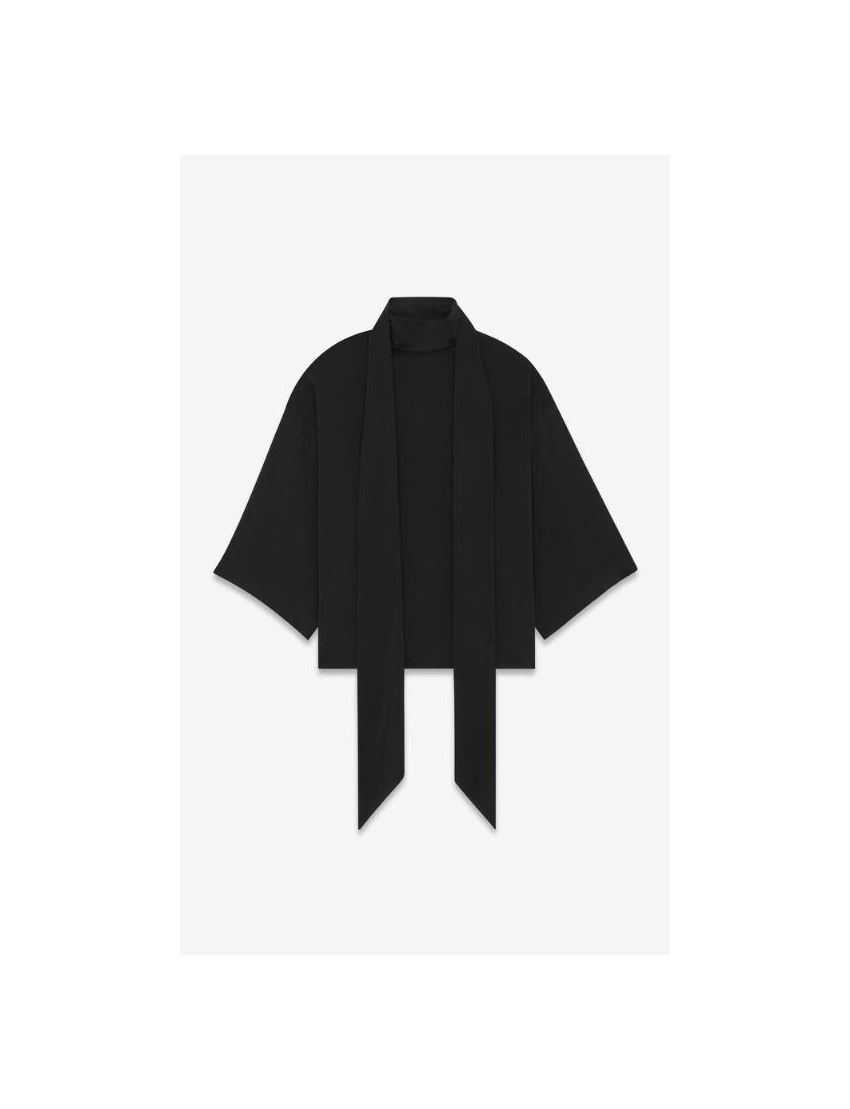 Saint Laurent Paris o1bcso1str1224 Lavalliere-Neck Blous In Satin in Black Size US XS / EU 42 / 0 - 2 Thumbnail