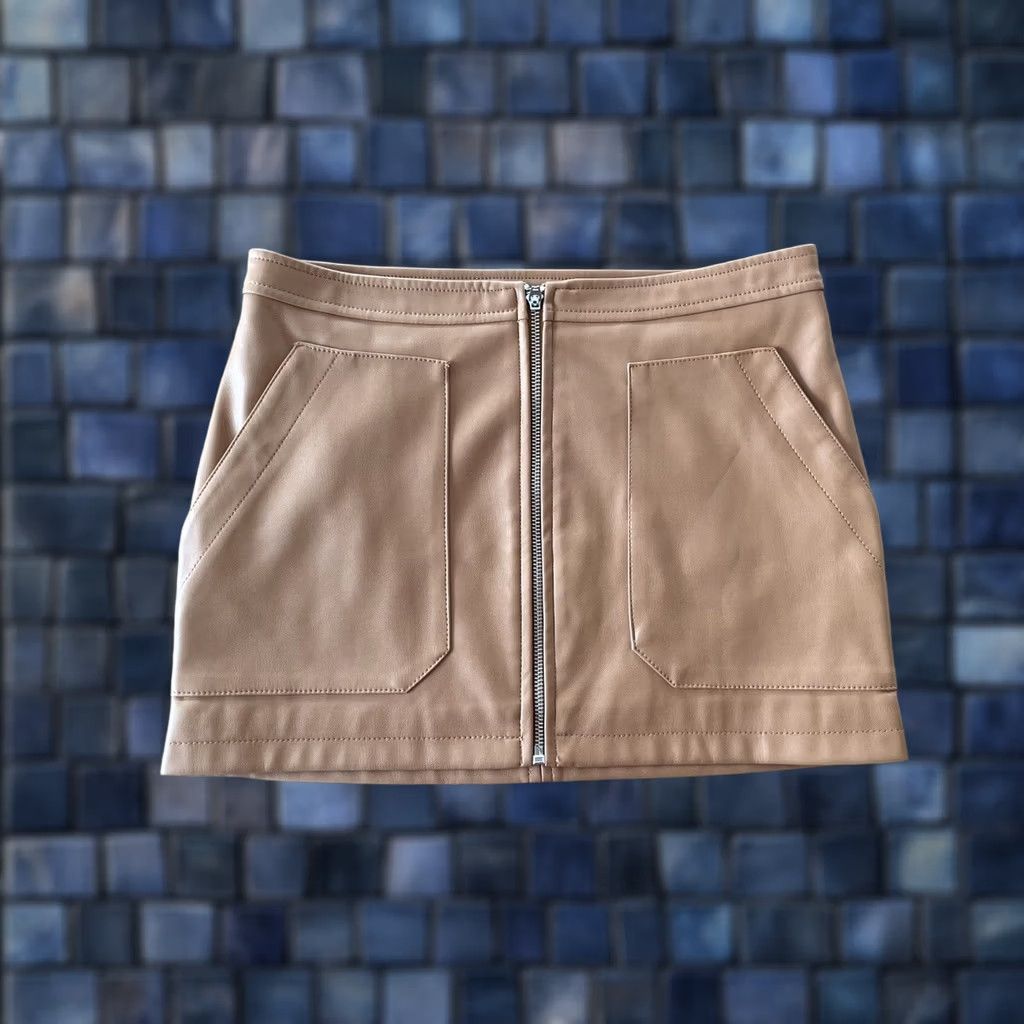 Free People VINTAGE Free People Maya Mod Vegan Faux Leather Mini Skirt Women Size 2 Tan Zip Up Wrap Size 26" / US 2 / IT 38 - 1 Thumbnail