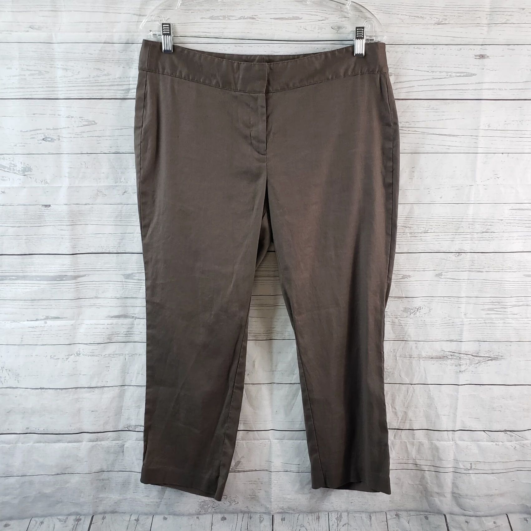 J. Jill J Jill Womens Cropped Pants Sz 10 Brown Linen Blend Mid Rise Cotton Linen Flat Front 24 Inseam Womens Size 32" / US 10 / IT 46 - 2 Thumbnail