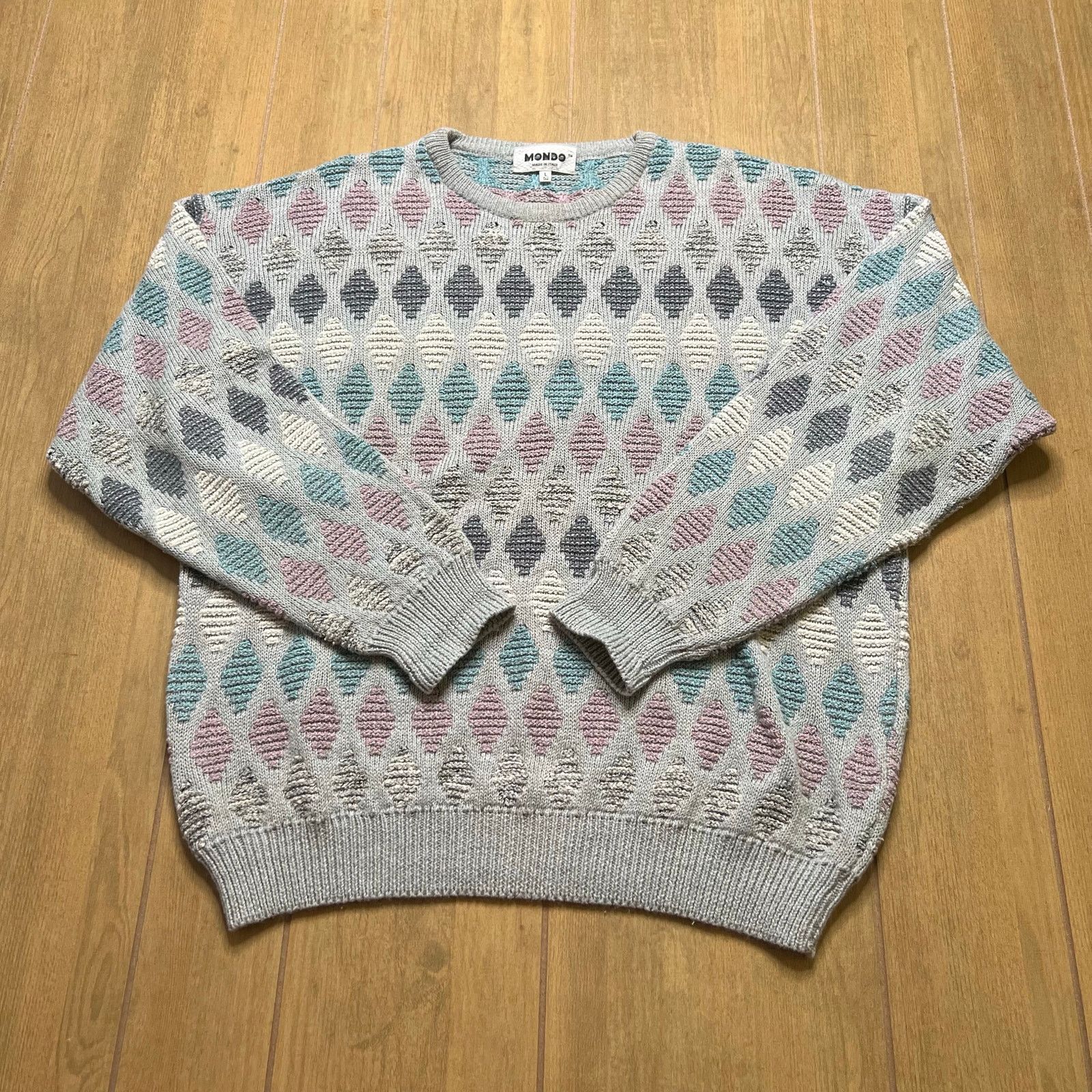 Vintage Vintage MONDO Italy Textured Knit Sweater L 52 Pastel 90s Size US L / EU 52-54 / 3 - 1 Thumbnail