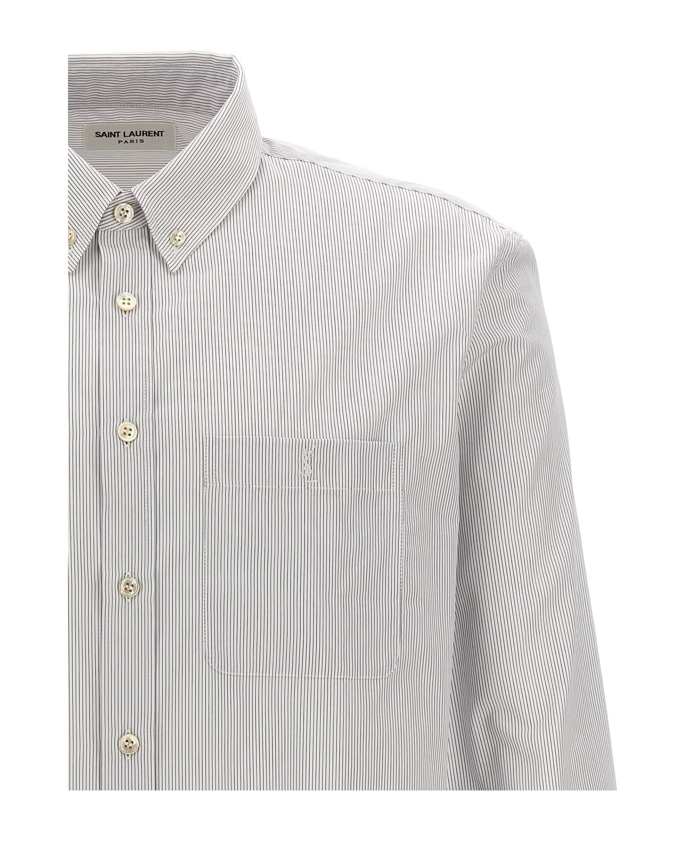 Saint Laurent Paris o1bcso1str0625 Cassandre Shirt Striped in White/Light Blue Size US XL / EU 56 / 4 - 4 Thumbnail