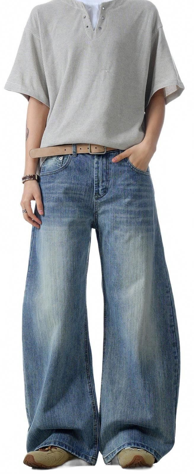 Japanese Brand Light Blue Wide Leg Denim Jeans, Vintage Style Jeans Size US 32 / EU 48 - 4 Thumbnail