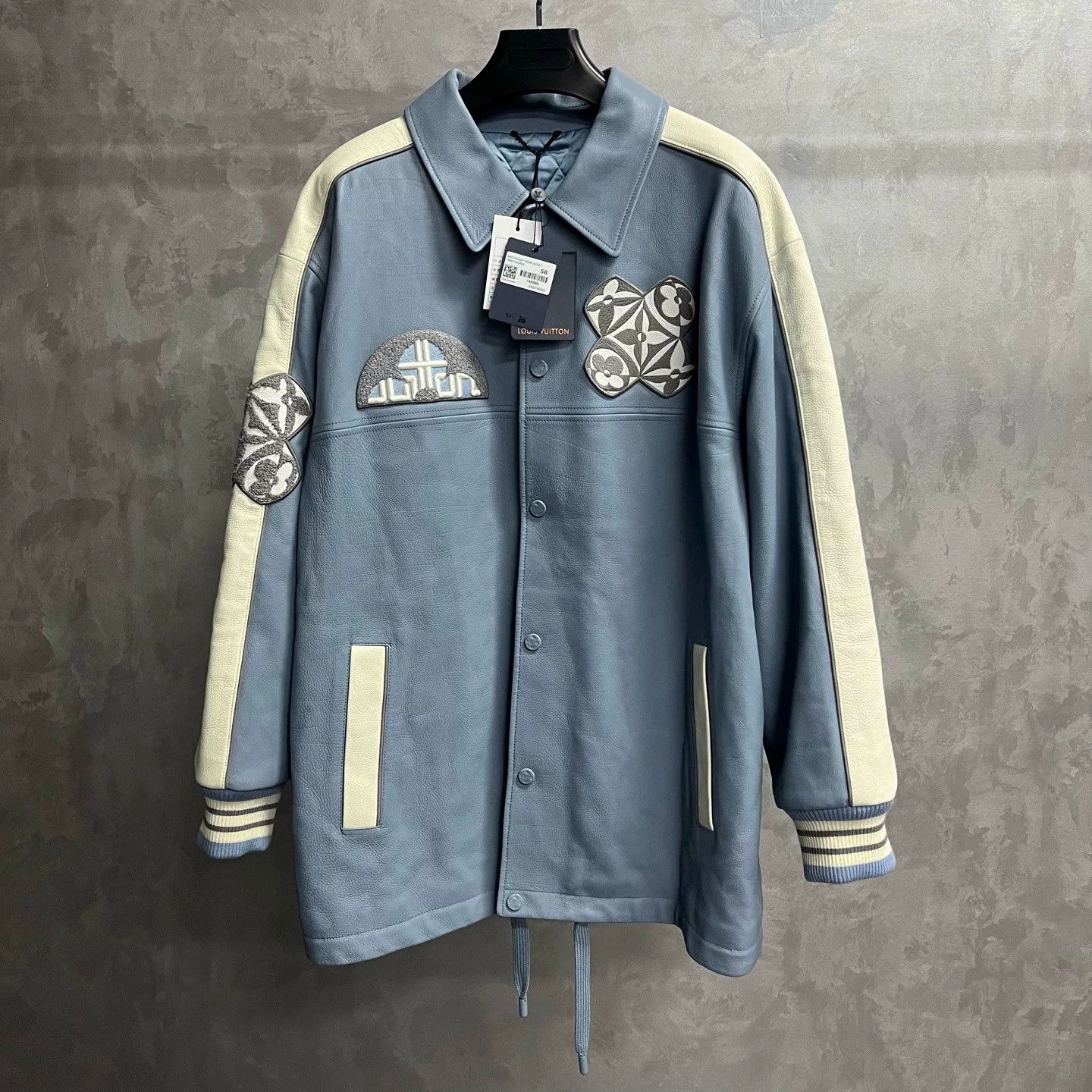 Louis Vuitton Louis Vuitton Blue Colorblock Jacquard Leather Jacket Size US XXL / EU 58 / 5 - 1 Thumbnail