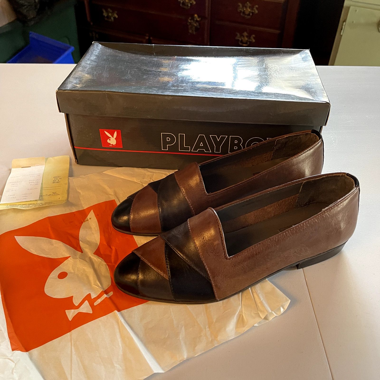 image of Vintage 90's Playboy Leather Loafer Dress Shoe Size 6 1/2 in Brown, Men's