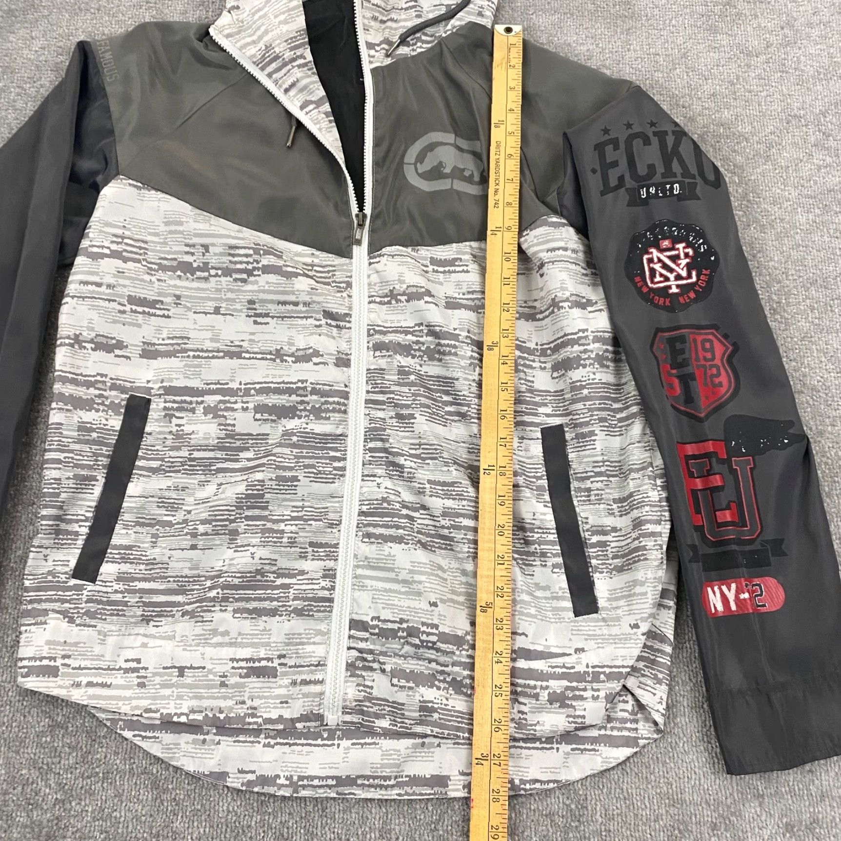 Ecko Unltd. ECKO UNLTD Jacket Men Medium Gray Camouflage Hooded Windbreaker Y2K Skater Rhino Jacket Size US M / EU 48-50 / 2 - 6 Thumbnail