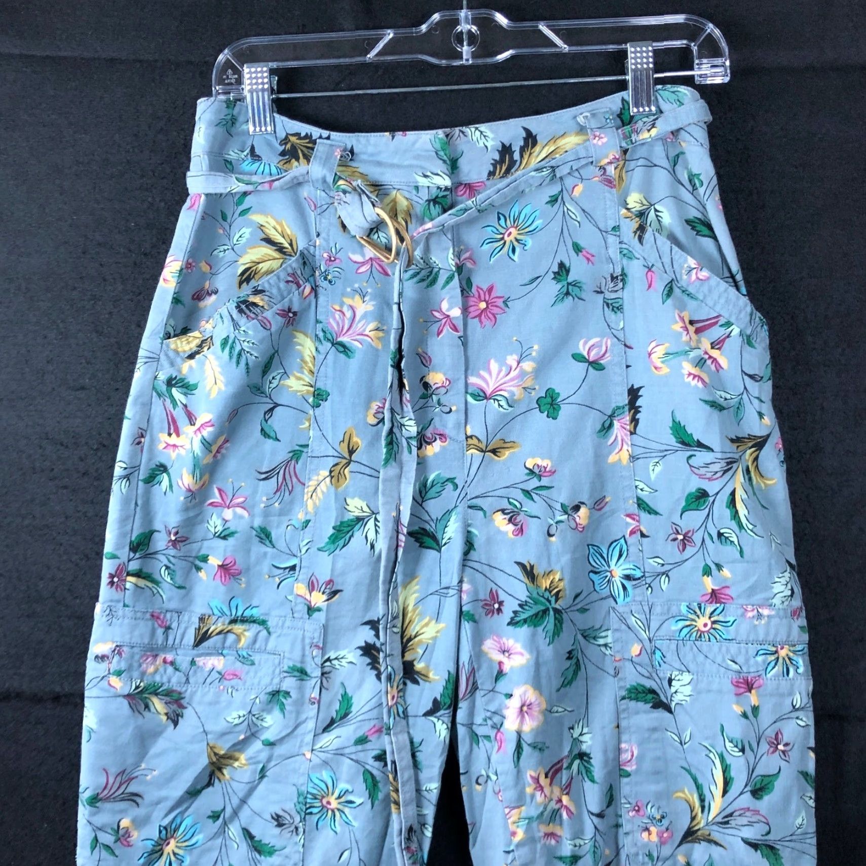 Anthropologie VINTAGE By Anthropologie Womens Pants Blue Victoria Floral Cargo Cuffed Stretch 4 Size 28" / US 6 / IT 42 - 2 Thumbnail