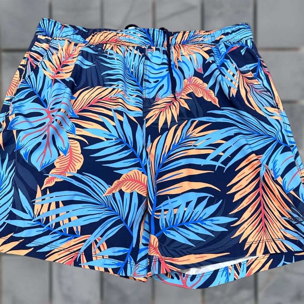 Speedo Speedo Shorts Men 2XL Blue Orange Floral Tropical Board Swim Trunks Shorts Bottom Mens Size US 39 - 1 Thumbnail