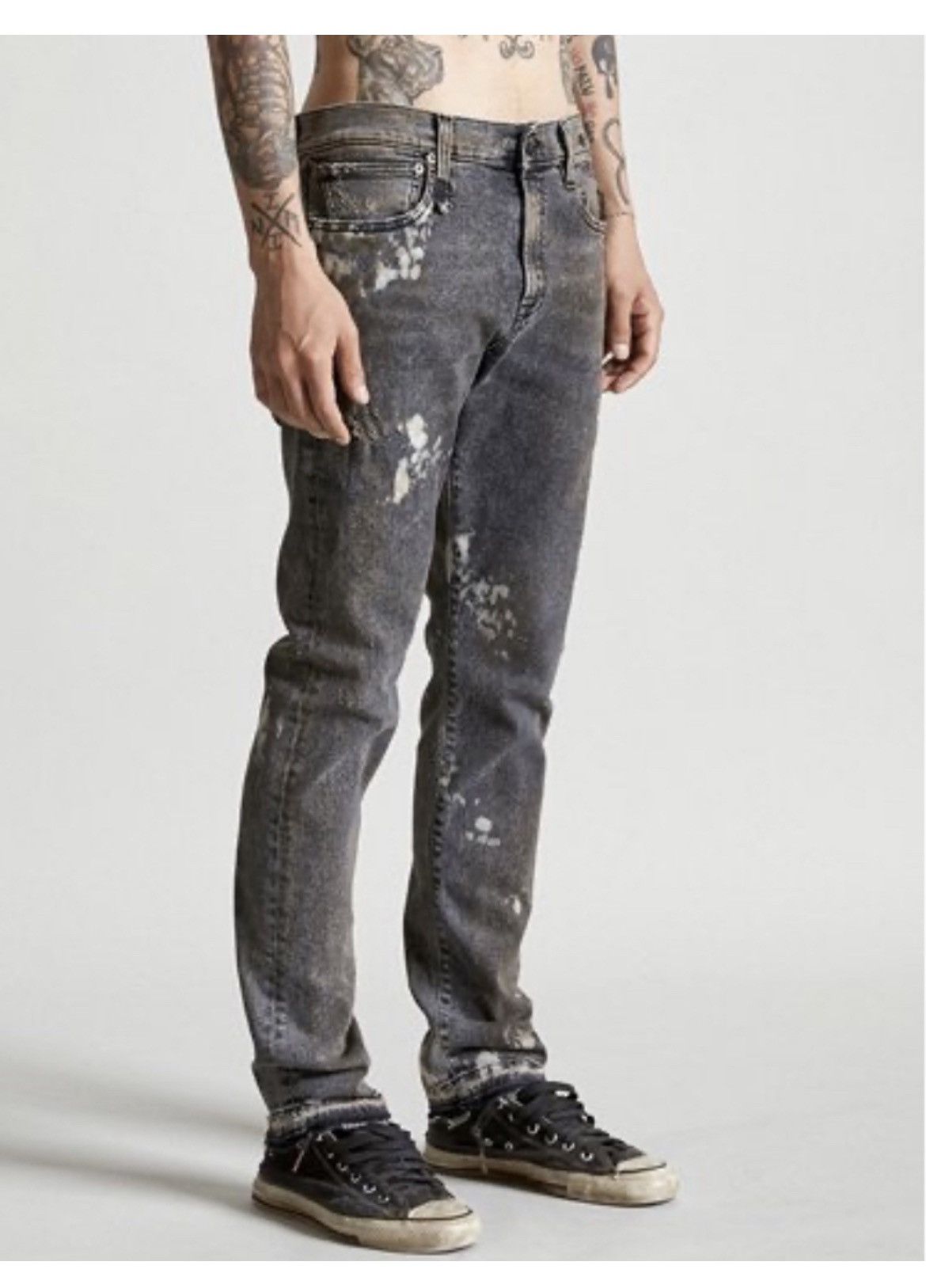 image of R13 Skate Bleach Stained Jeans. 32 in Grey, Men's