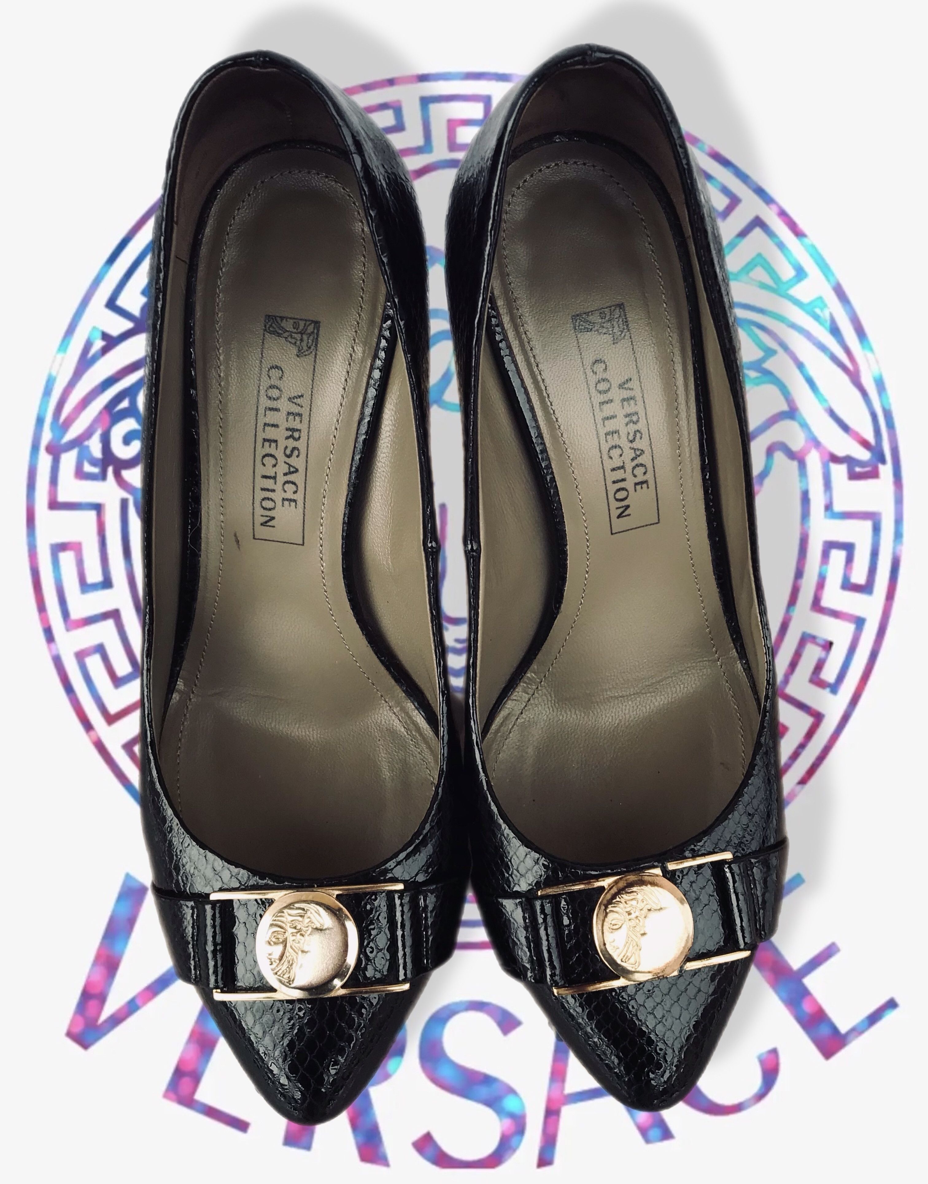 Versace Versace Collection Medusa Heels Pumps 120 mm Leather Black Size US 6 / IT 36 - 7 Thumbnail