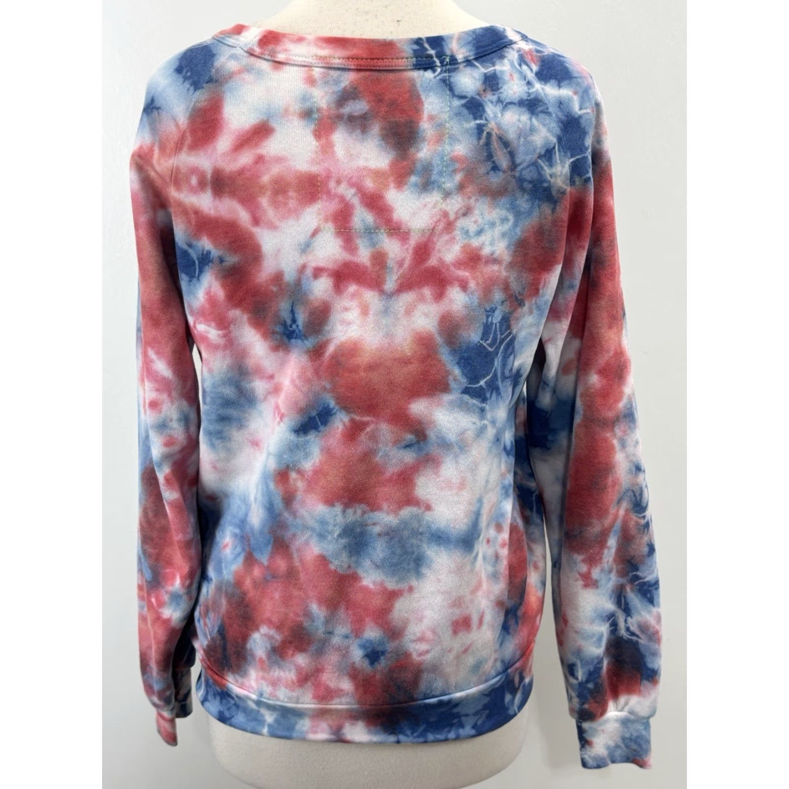 VINTAGE Aviator Nation Sweatshirt Tie Dye Pullover Crew Neck Unisex Small Multicolor Red Blue Relaxed