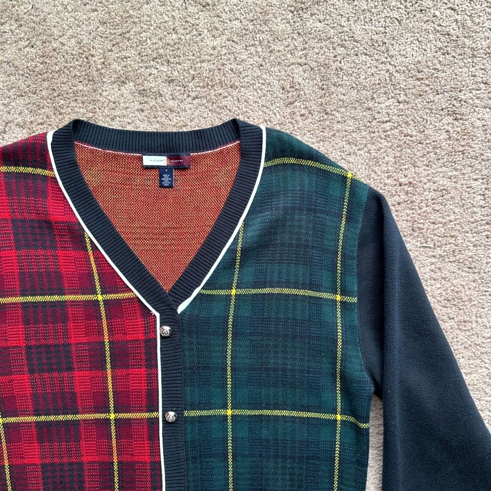 Tommy Hilfiger Tommy Hilfiger Sweater Dress Womens Small Cotton Collection Long Sleeve Plaid Multicolor V-Neck Button Size S / US 4 / IT 40 - 4 Thumbnail