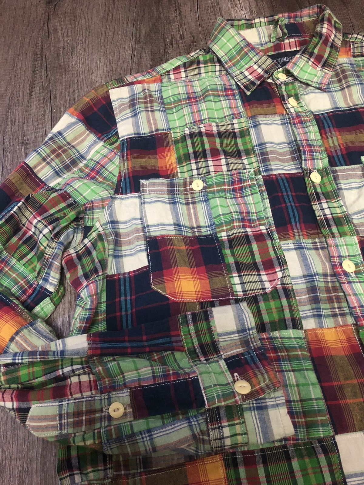 Flannel × Vintage VINTAGE BACK NUMBER PATCHWORK FLANNEL LONG SLEEVE SHIRT Size US XL / EU 56 / 4 - 3 Thumbnail