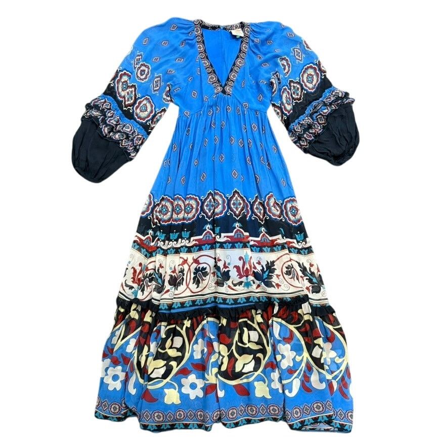 Farm Rio FARM Rio Anika Tiles Blue Maxi Dress in Blue, Size XS Size XS / US 0-2 / IT 36-38 - 4 Thumbnail