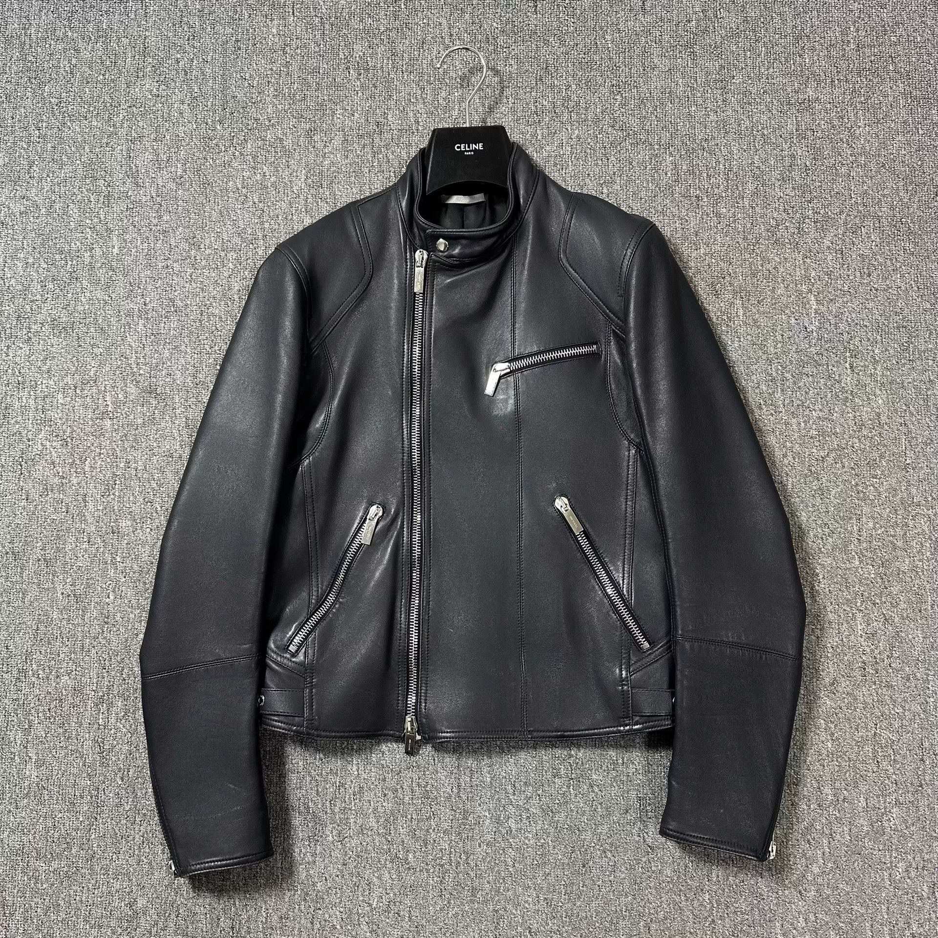 Dior Black Stand Collar Lambskin Motorcycle Leather Jacket