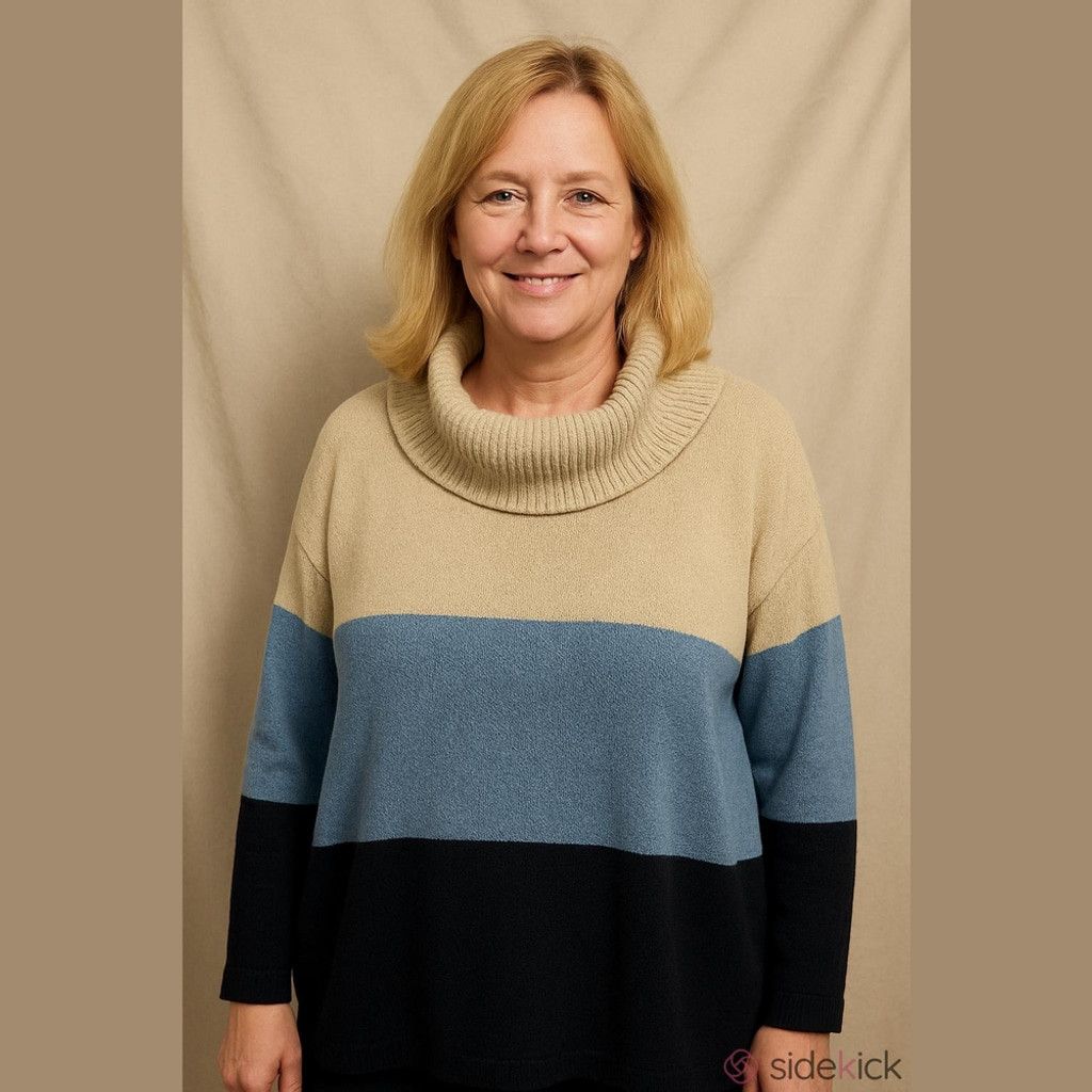 St. Johns Bay St. John's Bay Cream, Blue, and Navy Blue Cowl Neck Sweater Size 4XL / US 24-26 - 1 Thumbnail