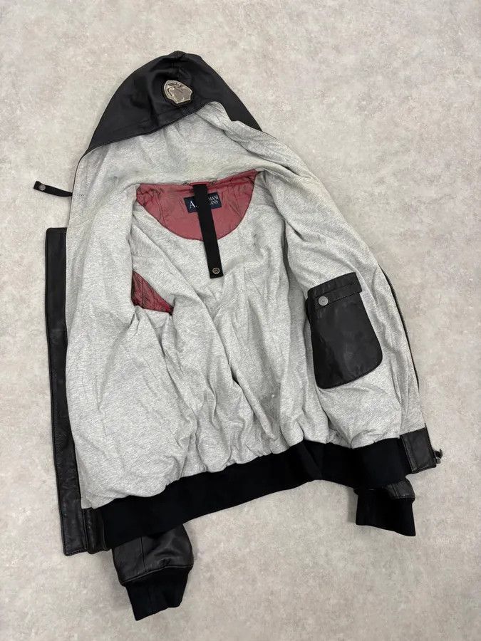 Armani 2000s Armani Black Hooded Bomber Leather Jacket Size US M / EU 48-50 / 2 - 7 Thumbnail
