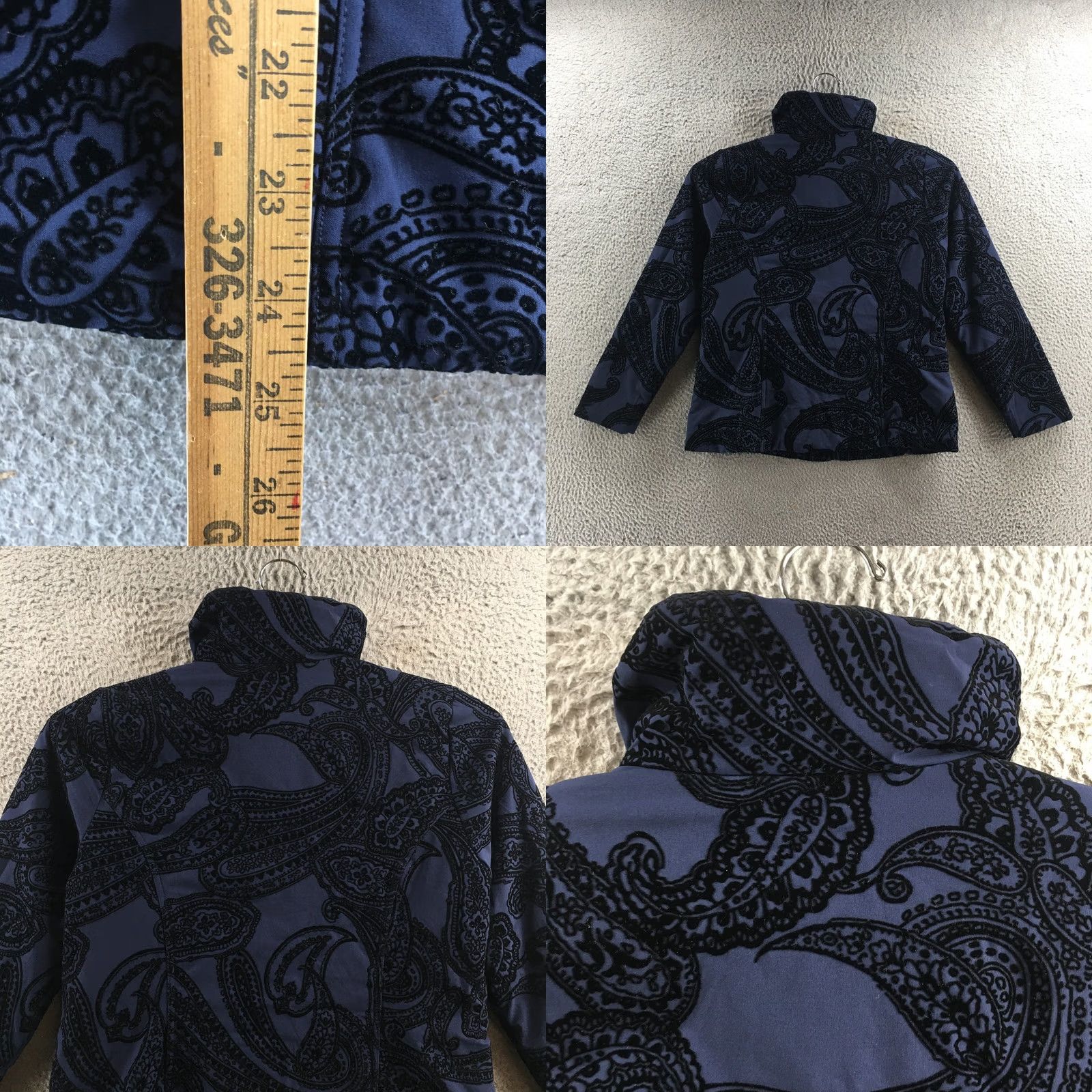 Vintage Zenergy by Chico's Jacket Womens 1 Navy Black Paisley Flocked Quilted Collared Shirt Size XS / US 0-2 / IT 36-38 - 8 Thumbnail