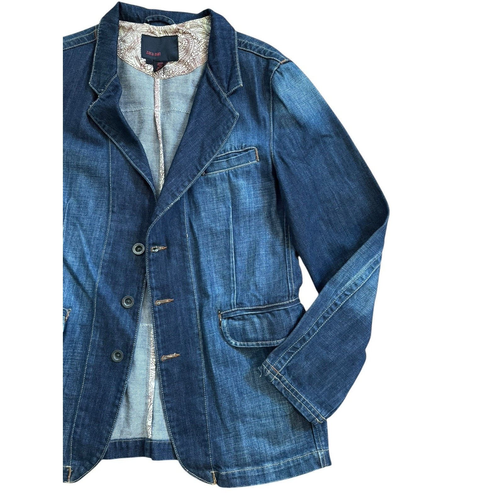 Zara RAMONES 70s 80s Retro Vintage Upcycled Denim Jacket Blazer Size US XL / EU 56 / 4 - 5 Thumbnail