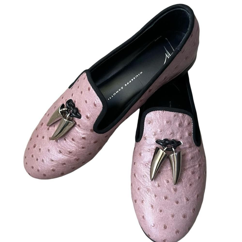 image of Giuseppe Zanotti Ostrich Textured Leather Slip On Loafer in Purple, Women's (Size 6)
