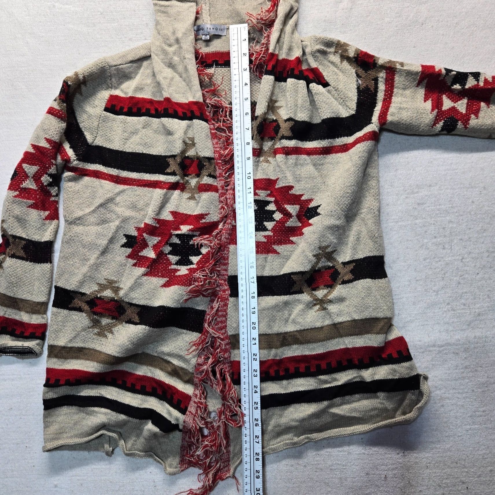 Vintage Absolutely Famous Cardigan Sweater Women M Brown Aztec Pattern Open-Knit Pockets Vintage No Size M / US 6-8 / IT 42-44 - 6 Thumbnail