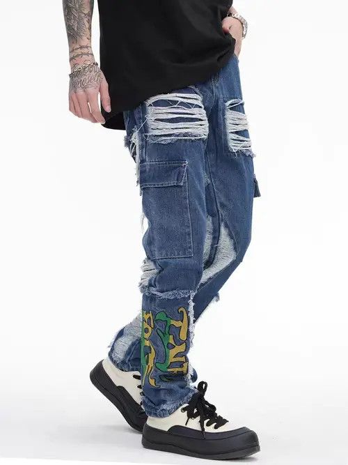VIBE Retro street hip-hop ripped washed distressed jeans Size US 34 / EU 50 - 3 Thumbnail