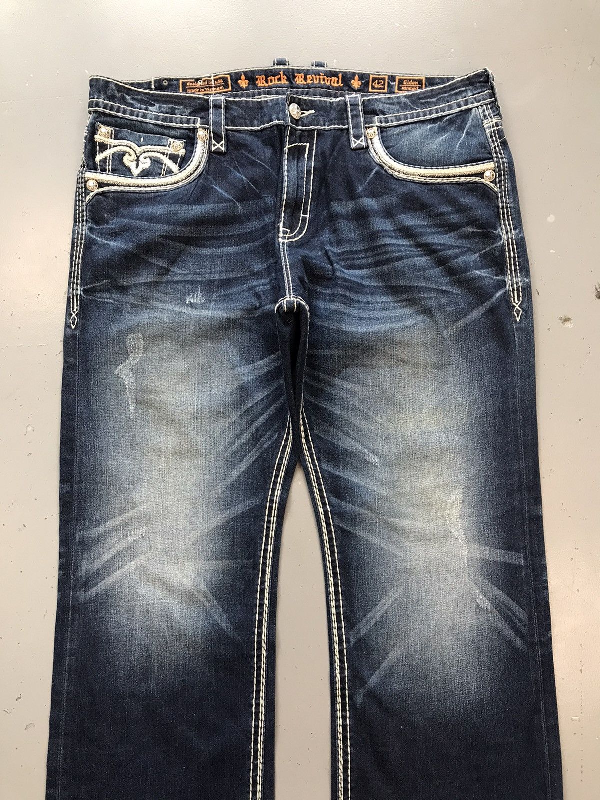 Vintage rock revival stitch embroidered denim