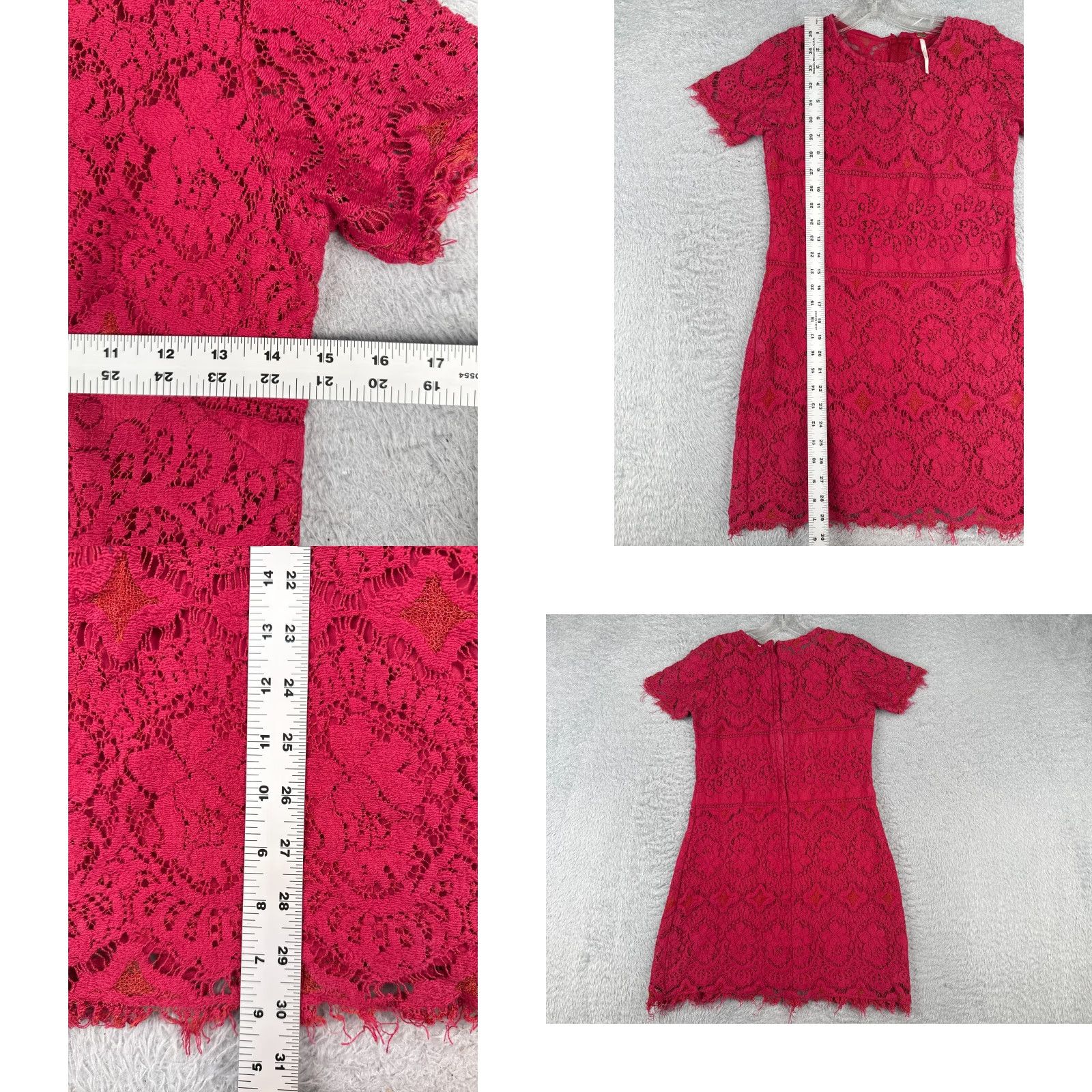Free People Free People Blouse Shirt Womens 0 Pink Lace Short Sleeve V-Neck Lightweight Bohemian Hippie Peasant Casual Party/Cocktail Travel Size XS / US 0-2 / IT 36-38 - 8 Thumbnail