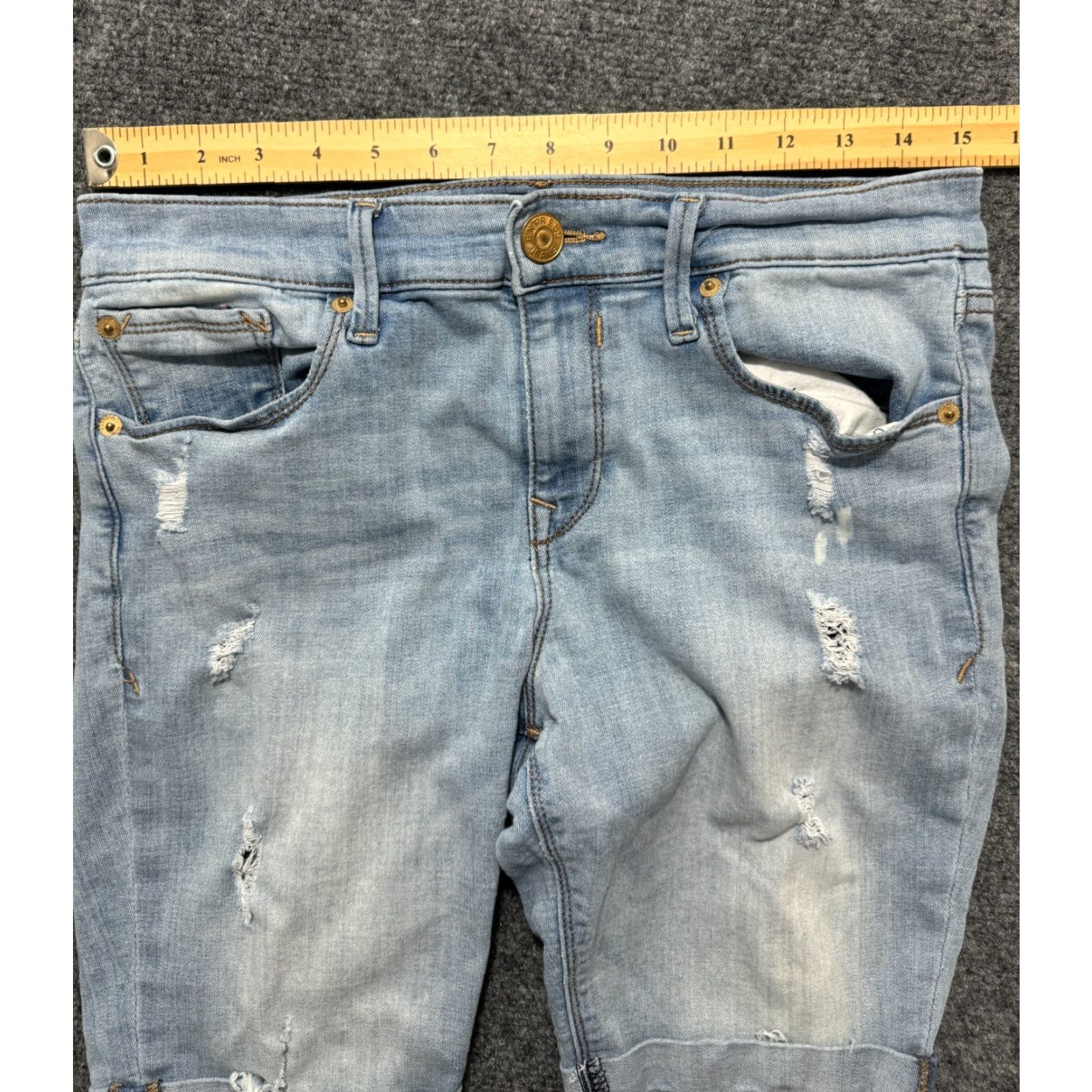 Express Express Women's Jeans Shorts 30×8 Blue Distressed Cuffed Stretch Jorts Cut-Off Size 29" - 3 Thumbnail