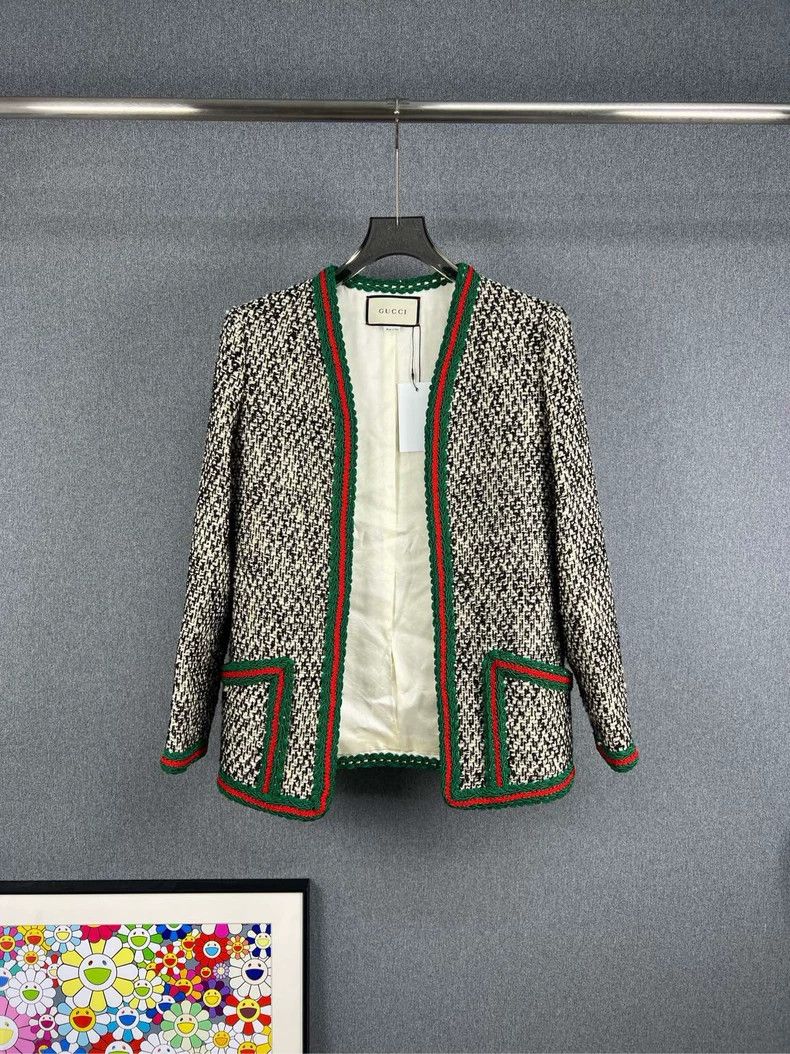 Gucci Red Green Tweed Cardigan Sweater - dmc
