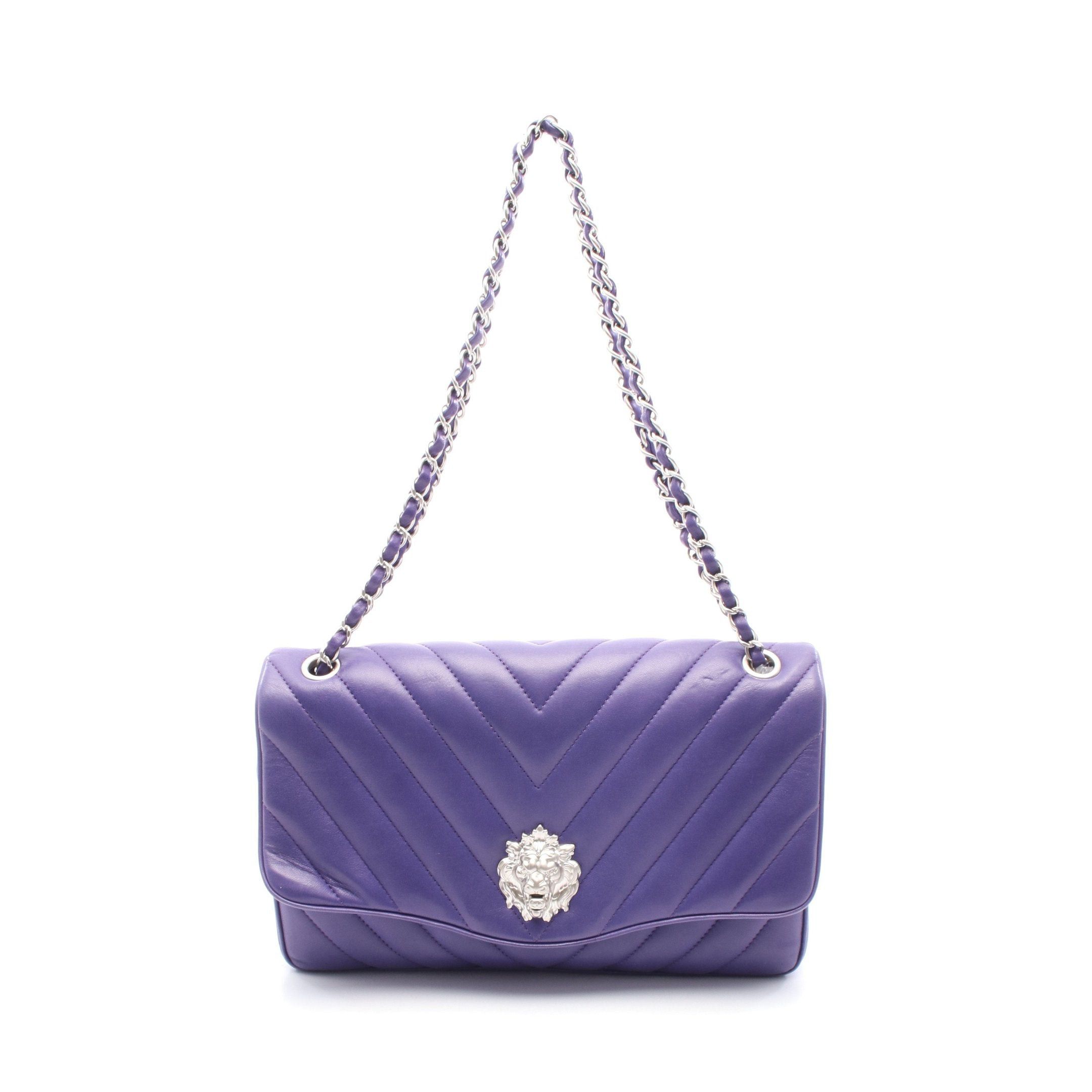 Chanel Chain Shoulder Bag Leather Purple Silver Hardware, Women's