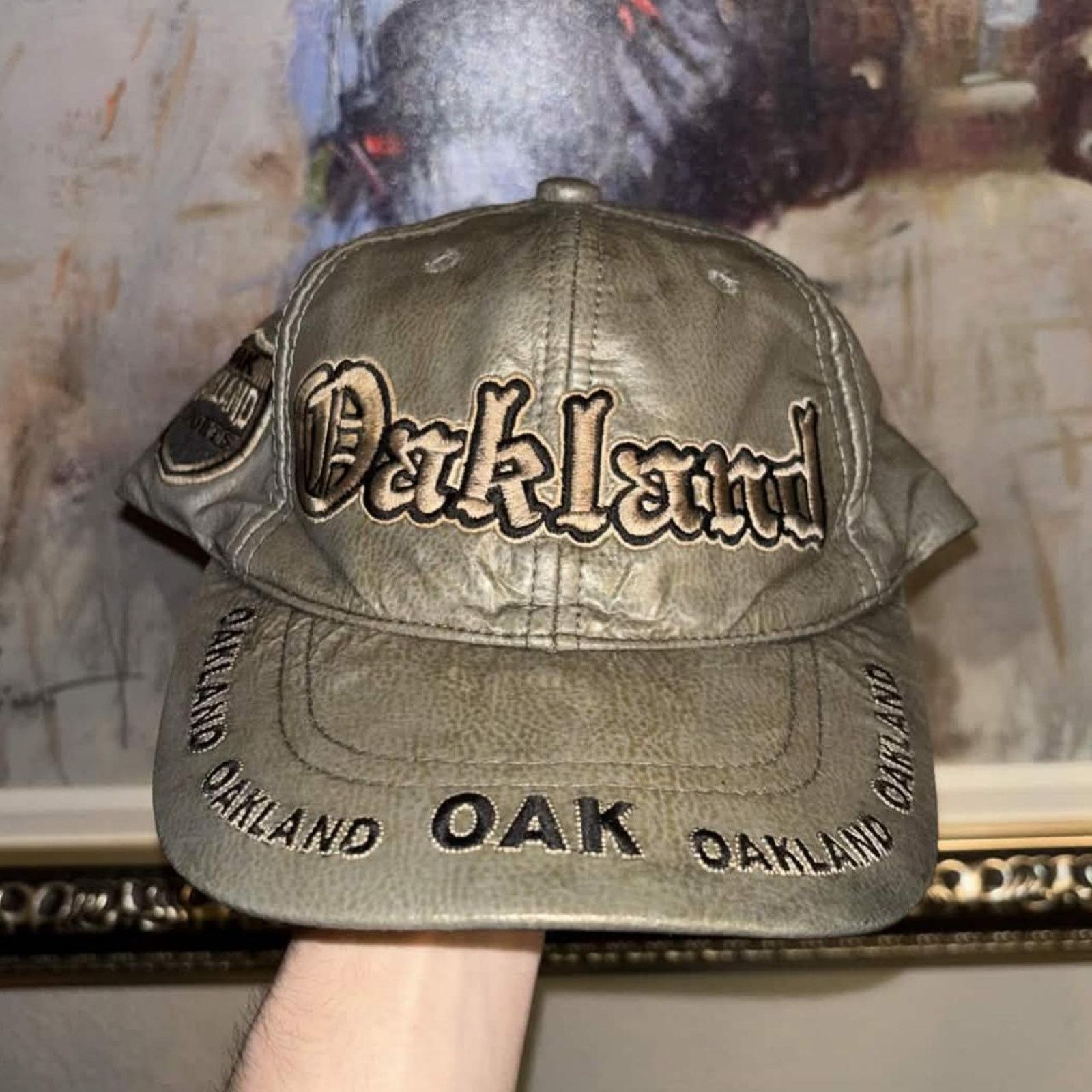 Vintage Vintage 90s Oakland Faux Leather Souvenir Hat Size ONE SIZE - 1 Thumbnail
