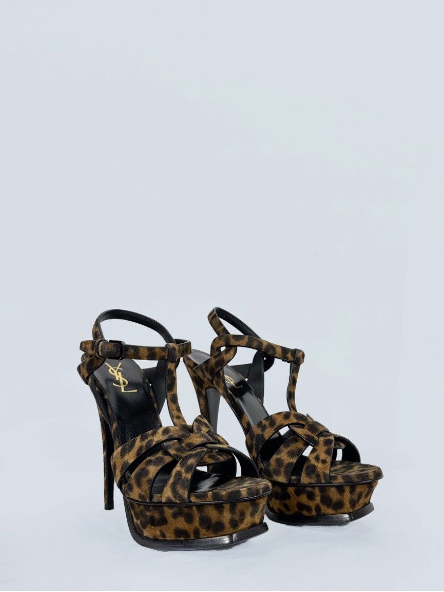 Yves Saint Laurent Yves Saint Laurent Tribute sandals in leopard-print suede Size US 8.5 / IT 38.5 - 4 Thumbnail
