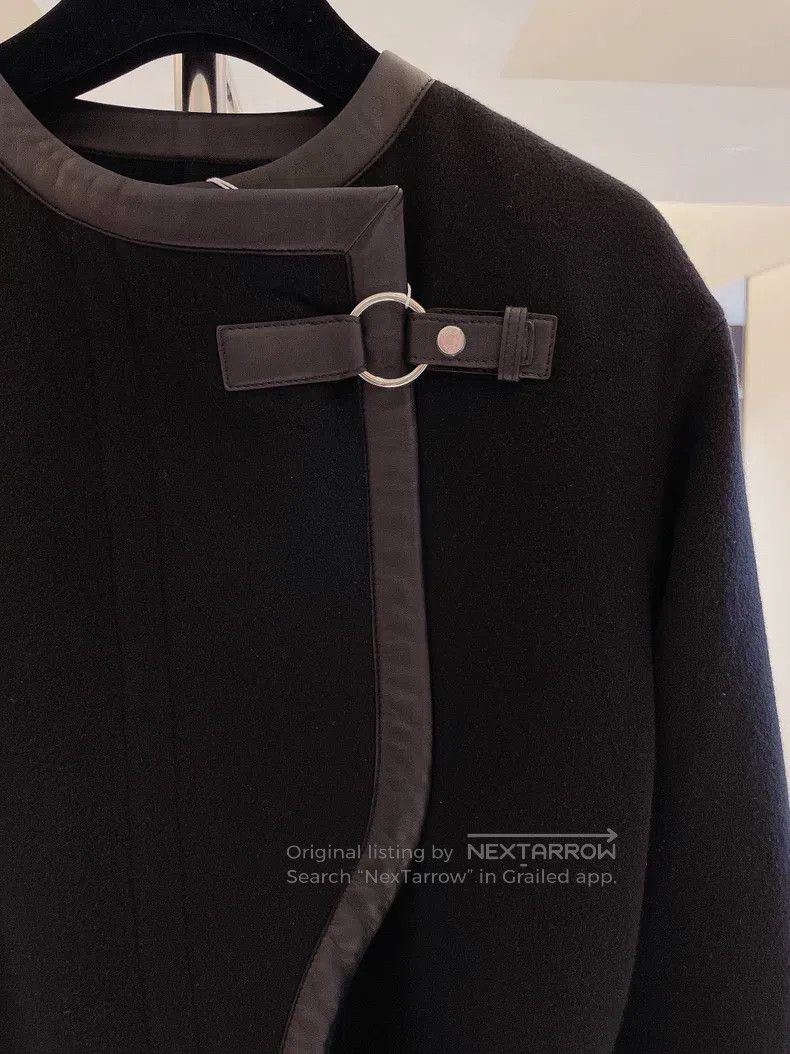 Hermes Hermes Black Leather Trimmed Cashmere Coat, 100% Cashmere Size XS / US 0-2 / IT 36-38 - 3 Thumbnail