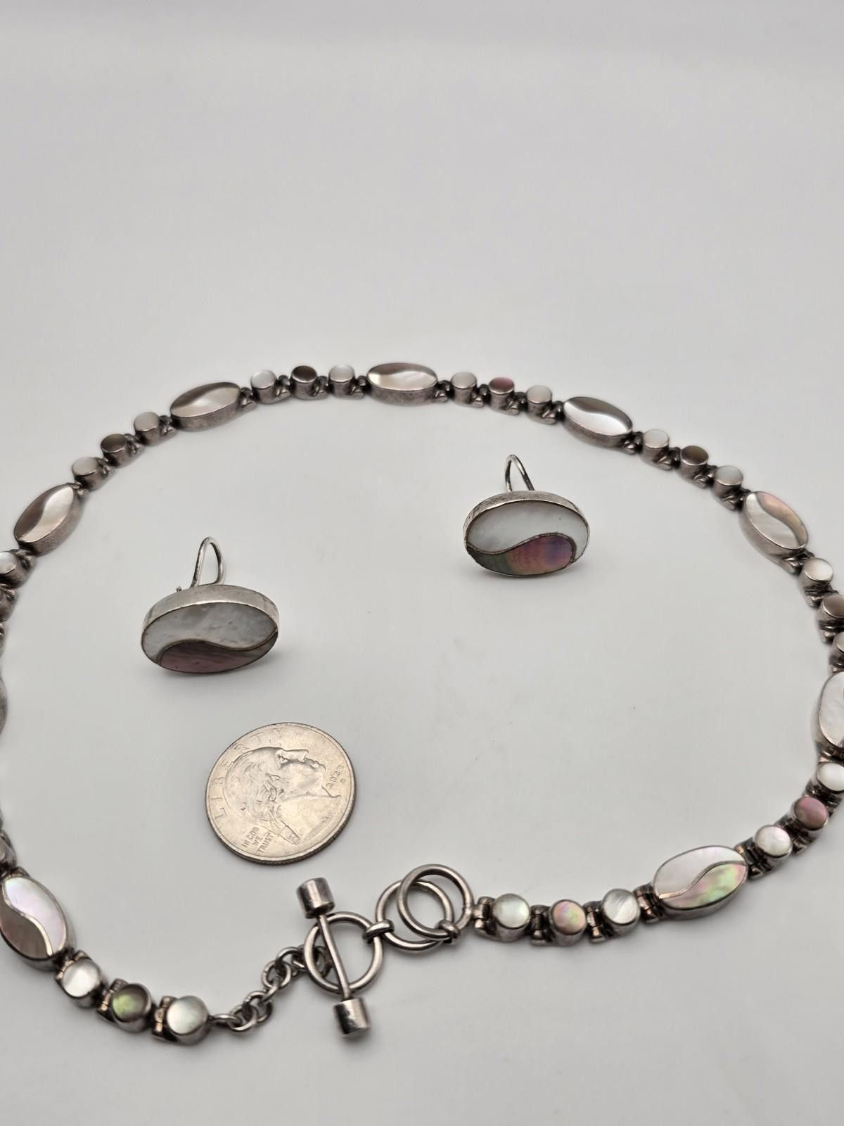 RAGEBLUE Accleoni Sterling Silver Necklace Earrings Set MOP Inlay Size ONE SIZE - 8 Thumbnail