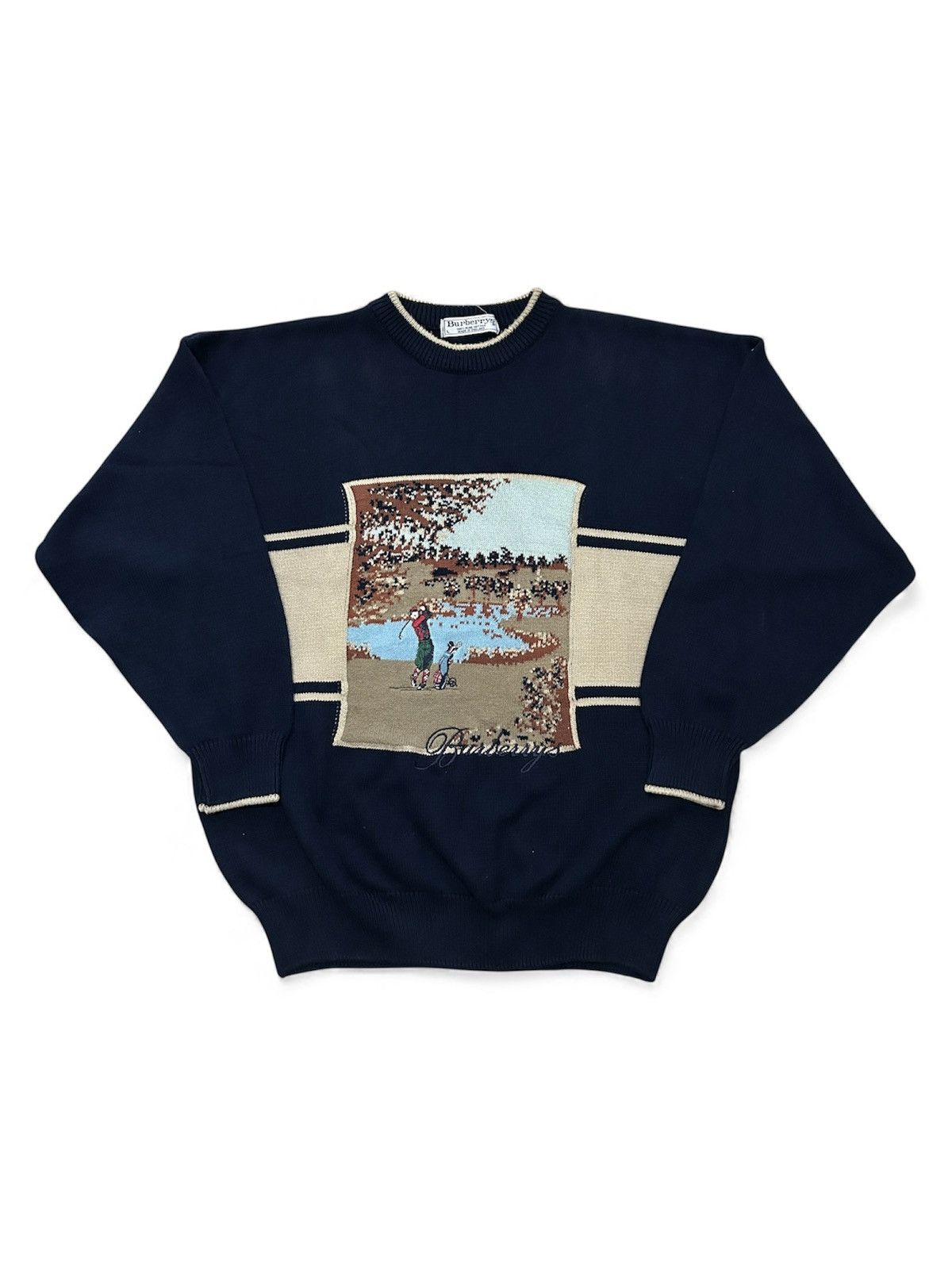 Burberry Vintage Burberrys Golf Logo Knitted Sweater Made in England Size US M / EU 48-50 / 2 - 2 Thumbnail
