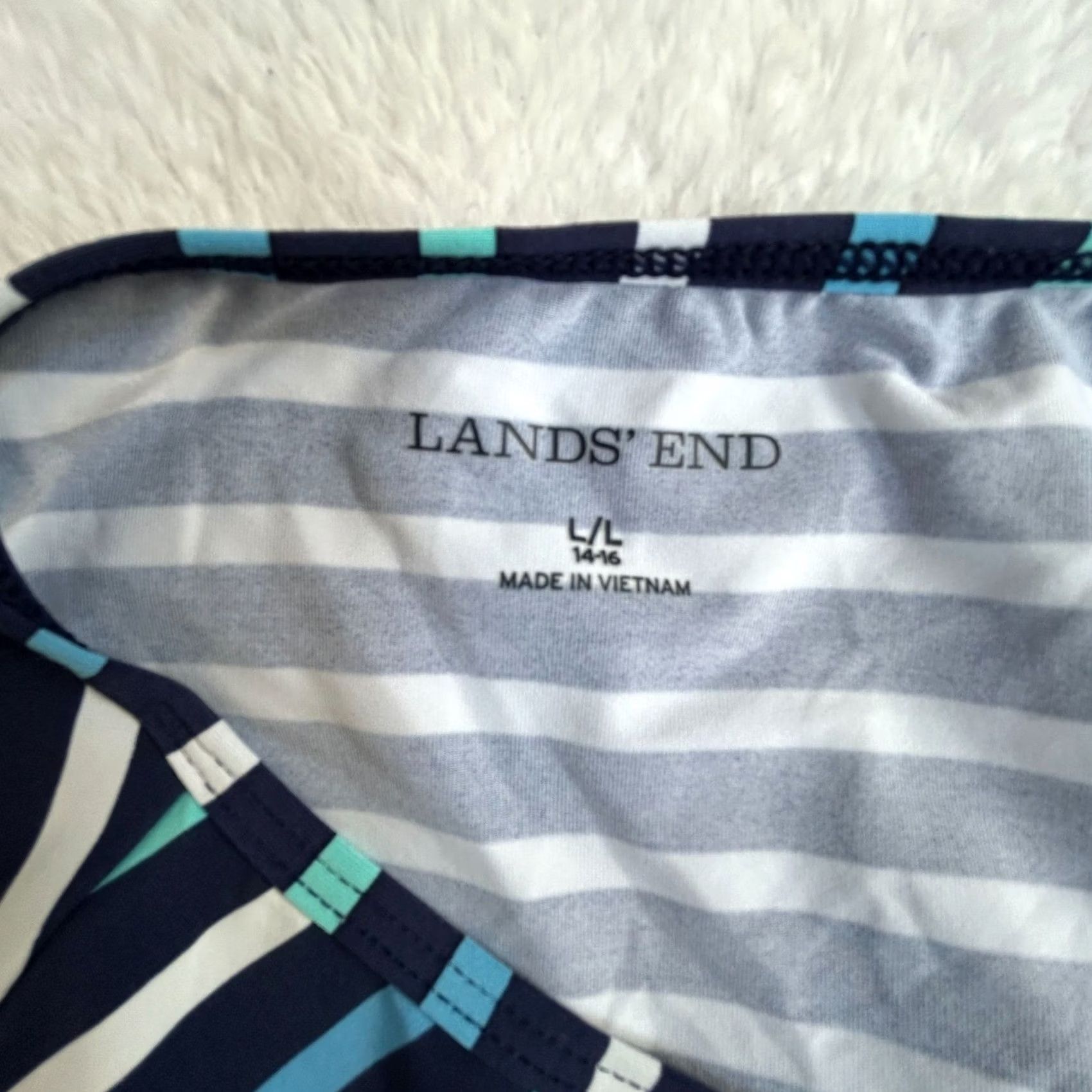 Lands' End Lands' End Womens Striped Long-Sleeve Rash Guard Swim Shirt Large Blue 14-16 Ultra-Comfort Nylon Spandex Size L / US 10 / IT 46 - 3 Thumbnail