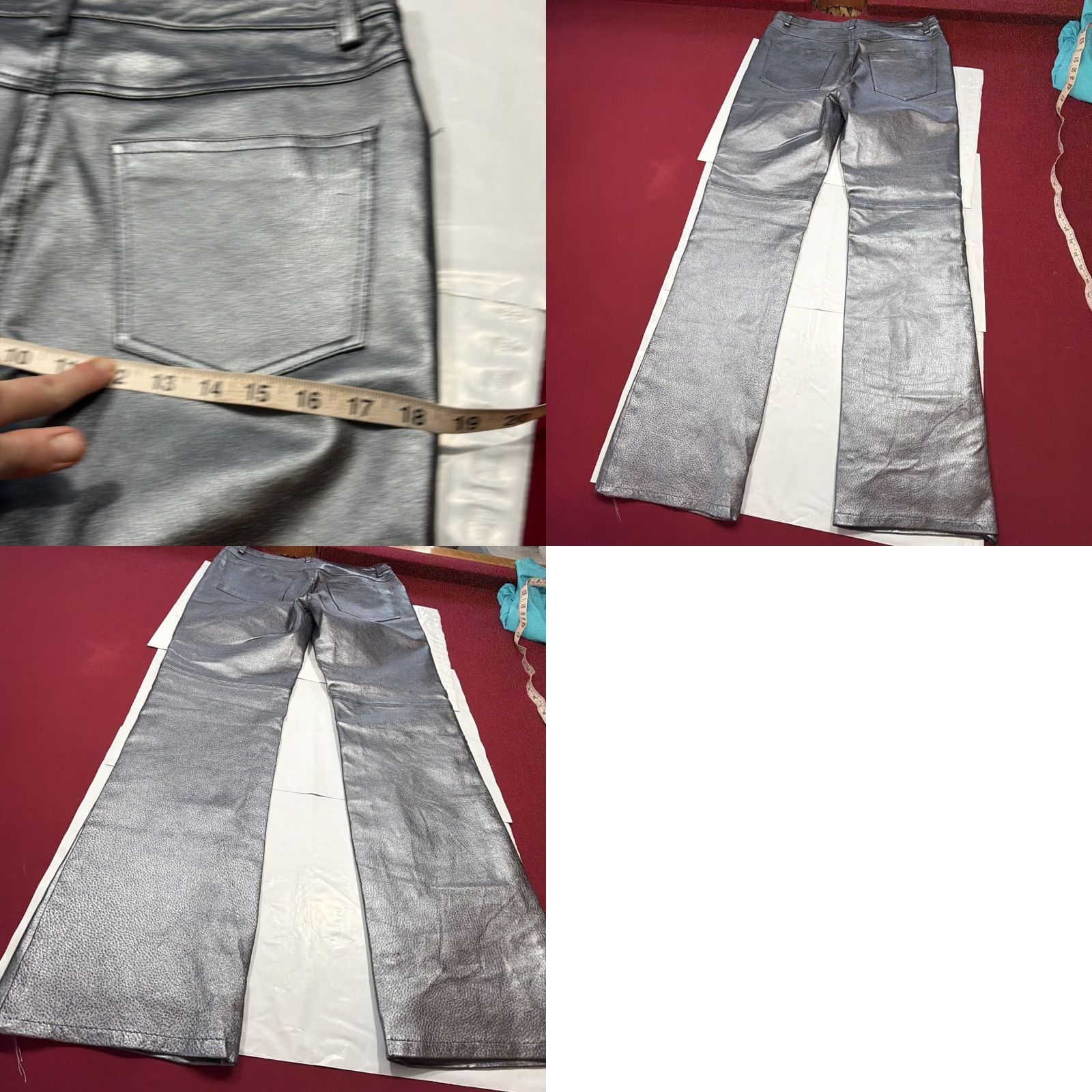 Vintage VINTAGE metrostyle SHINY SILVER LEATHER Pants Lined Bootcut Moto Biker Zip Up Women’s Size 6 Gray 6-Pocket Front Flat Zip Dry Clean Only Boots? Size 28" / US 6 / IT 42 - 10 Thumbnail
