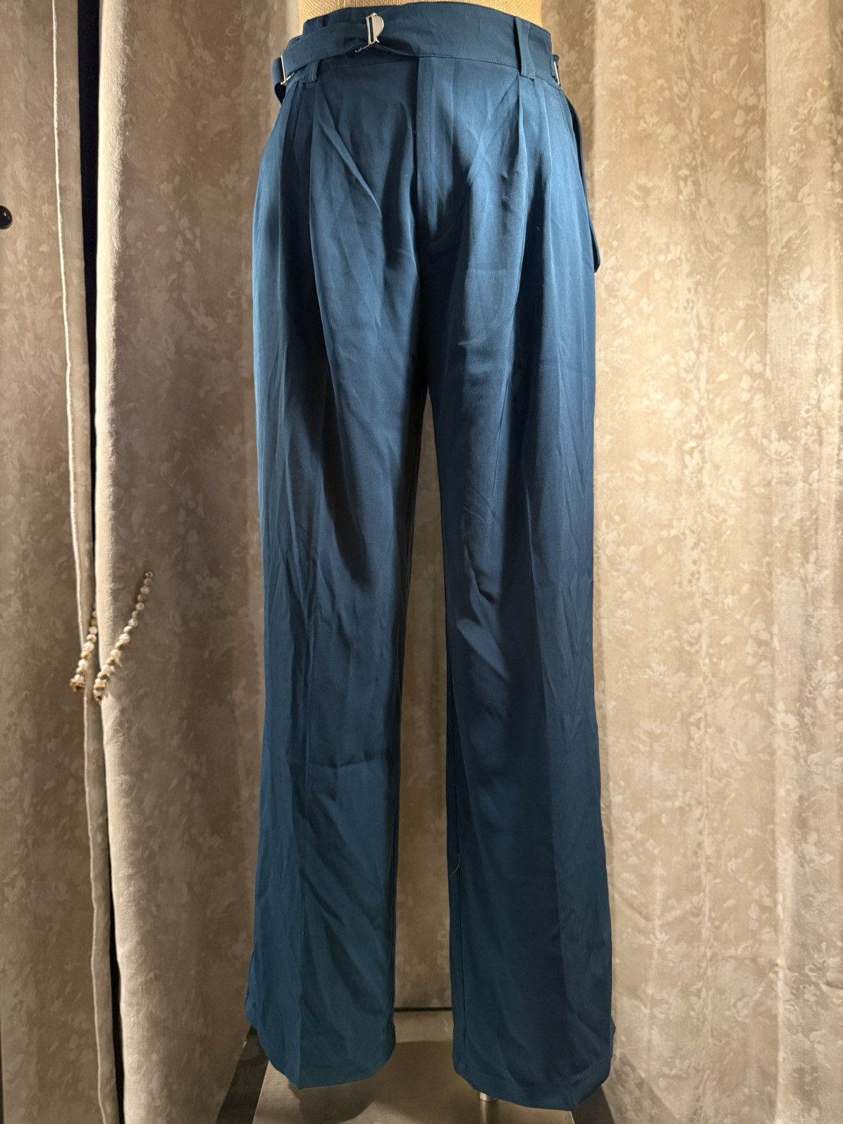 Designer Stylish Teal High-Waisted Trousers – Size 31 Size US 31 - 2 Thumbnail