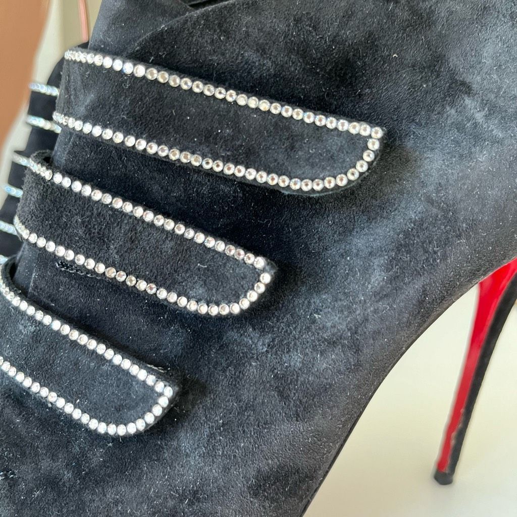 Christian Louboutin Christian Louboutin Heels Triplica Strass 100 Suede Booties Size US 9 / IT 39 - 3 Thumbnail