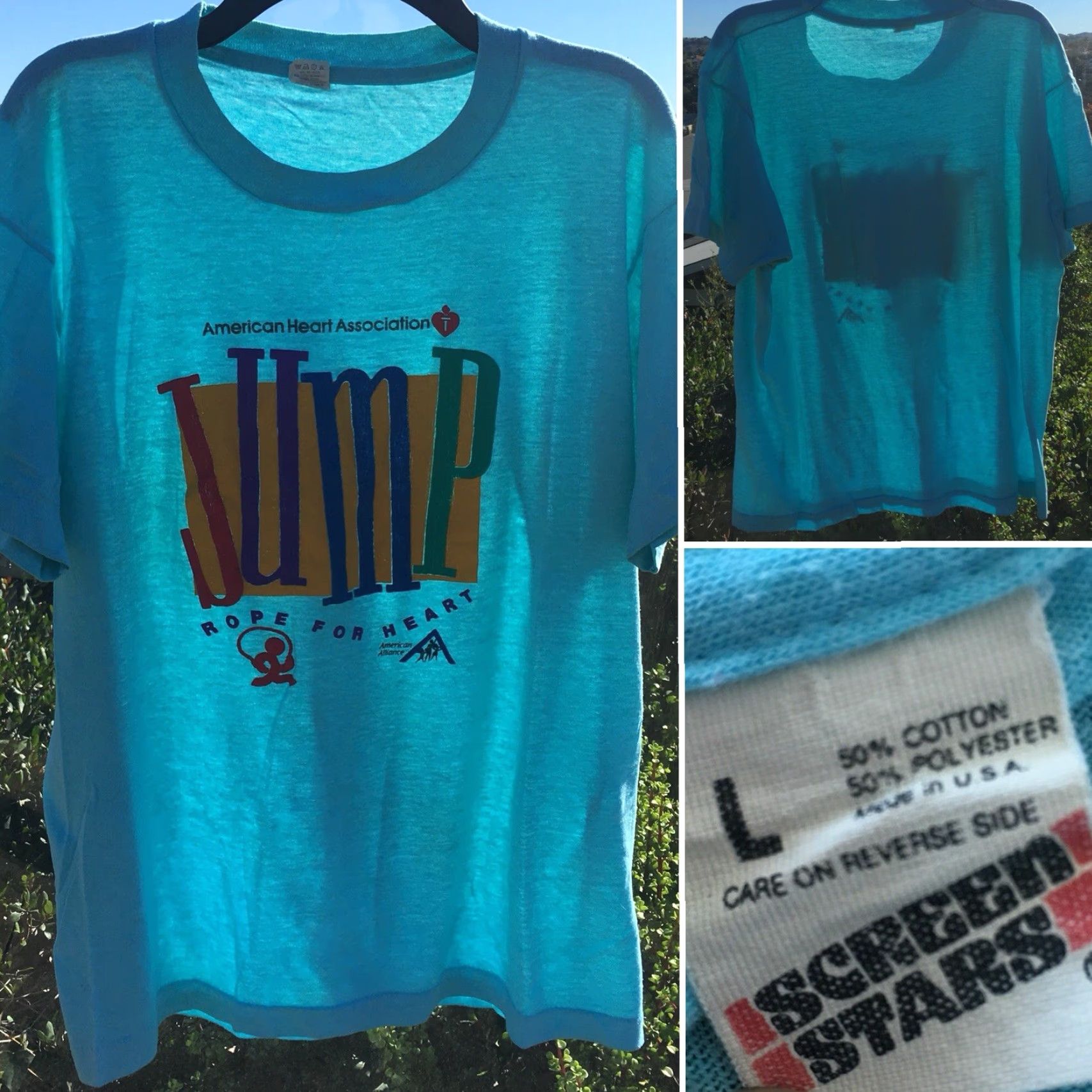 Vintage VINTAGE Screen Stars Shirt Men L Blue Jump Rope For Heart 80s Graphic Tee 1980s American Heart Association Size US L / EU 52-54 / 3 - 5 Thumbnail