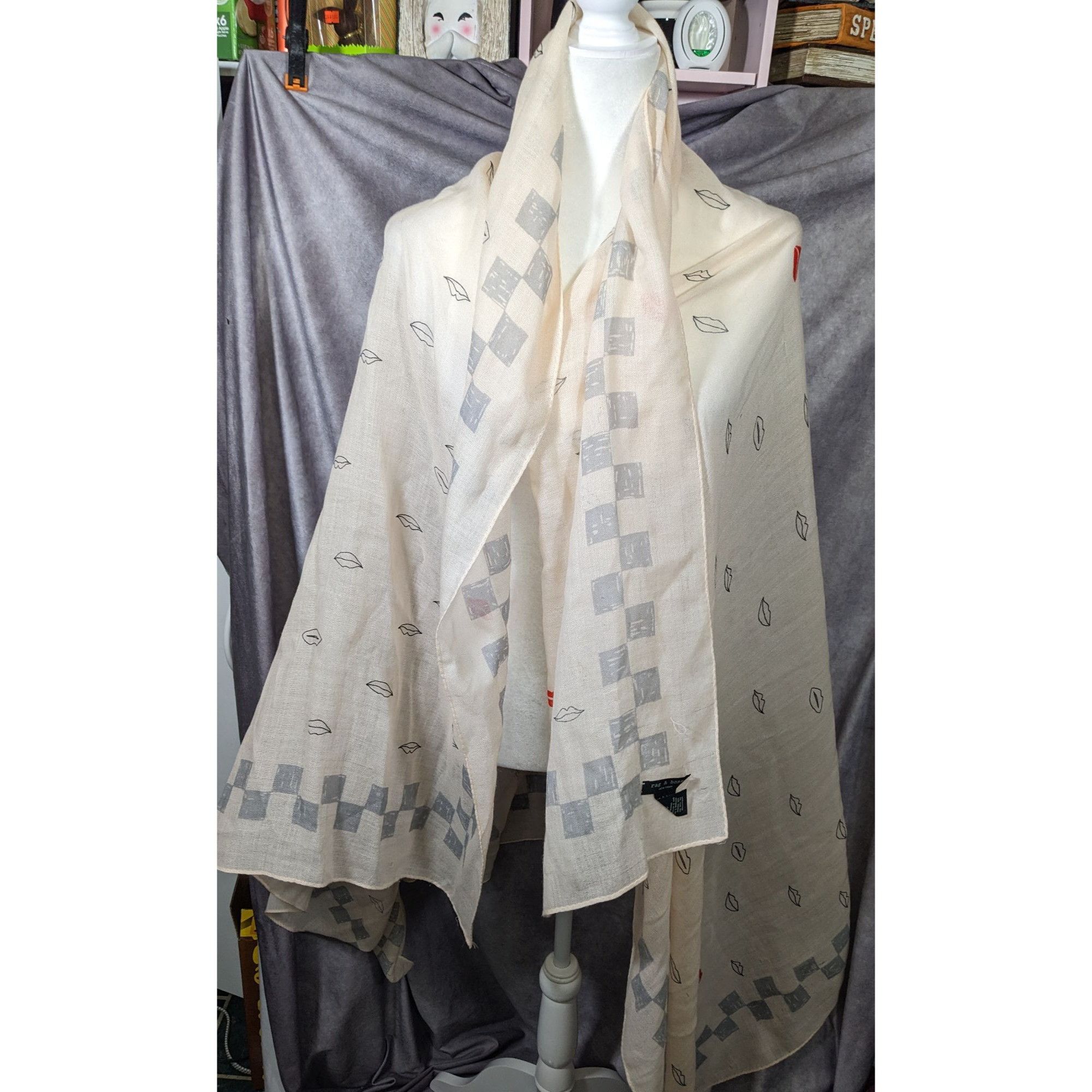 Rag & Bone Rag & Bone Checkerboard Lip Print Shawl/Scarf Size ONE SIZE - 10 Thumbnail