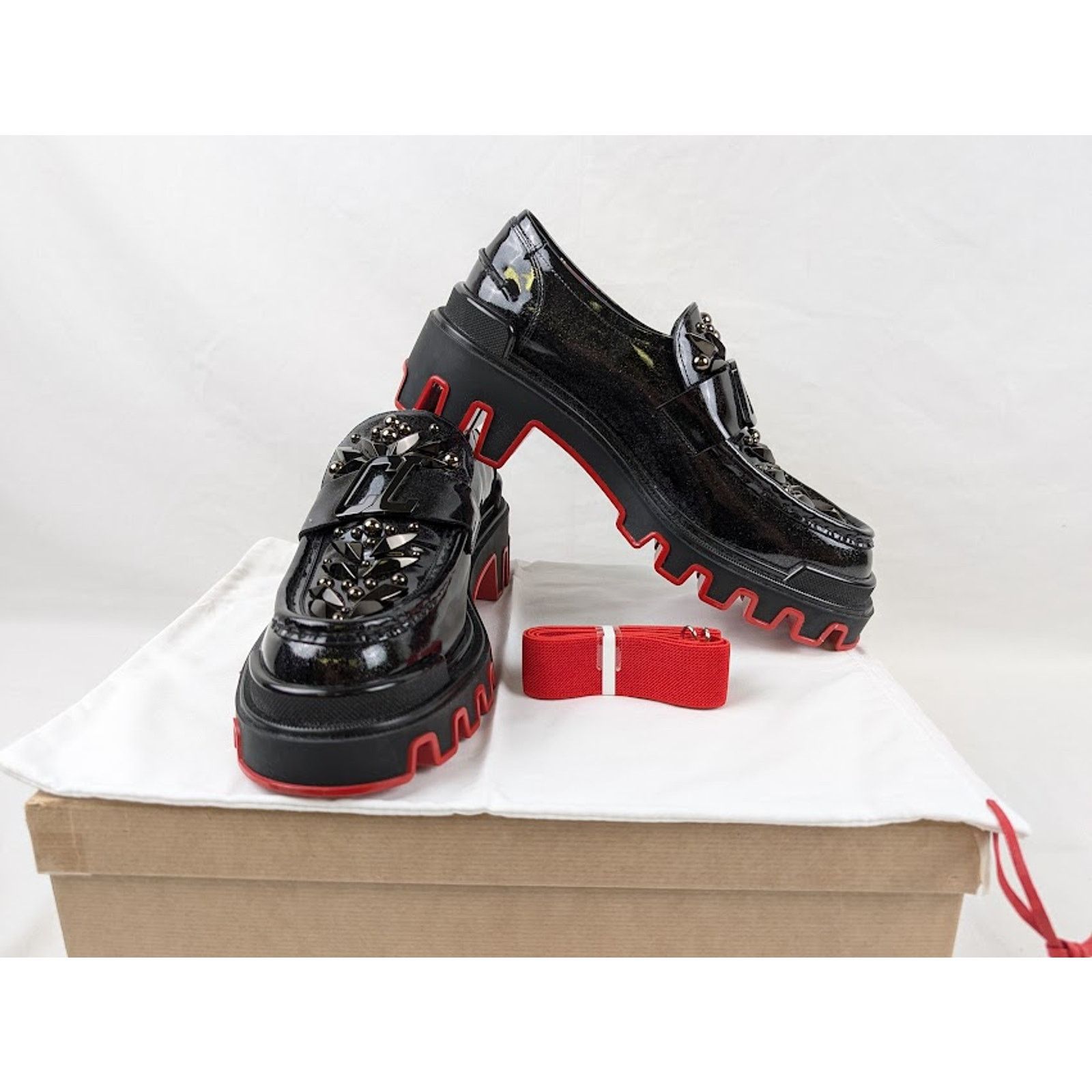 Christian Louboutin o1rshd1 The Amazing Loubi Flat Shoes Black/BK Gun/Lin Cosmos Size US 13 / EU 46 - 16 Thumbnail