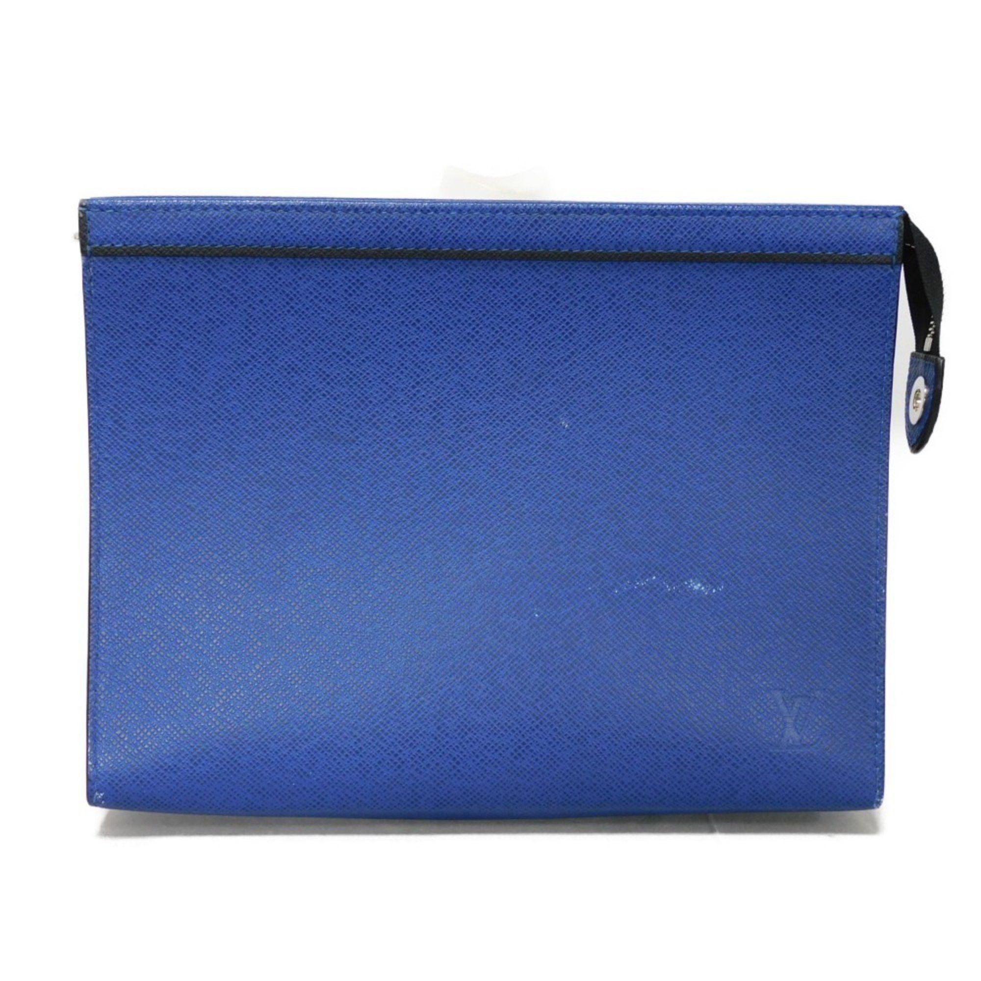 Louis Vuitton Clutch Bag Pochette Voyage MM LV Embossed Blue